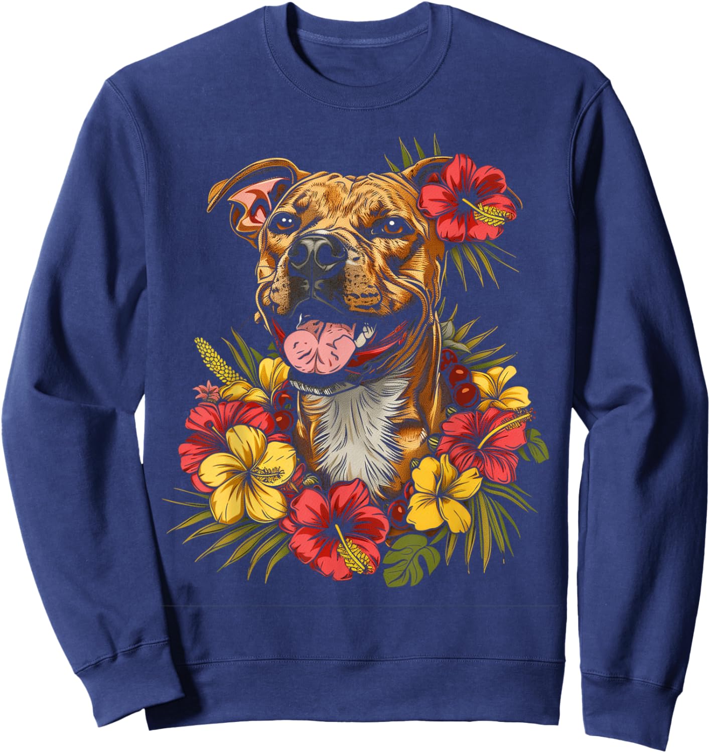 Pitbull Hawaiian Flowers Hibiscus Hula Hawaii Dog Sweatshirt - Sweatshirt | Navy