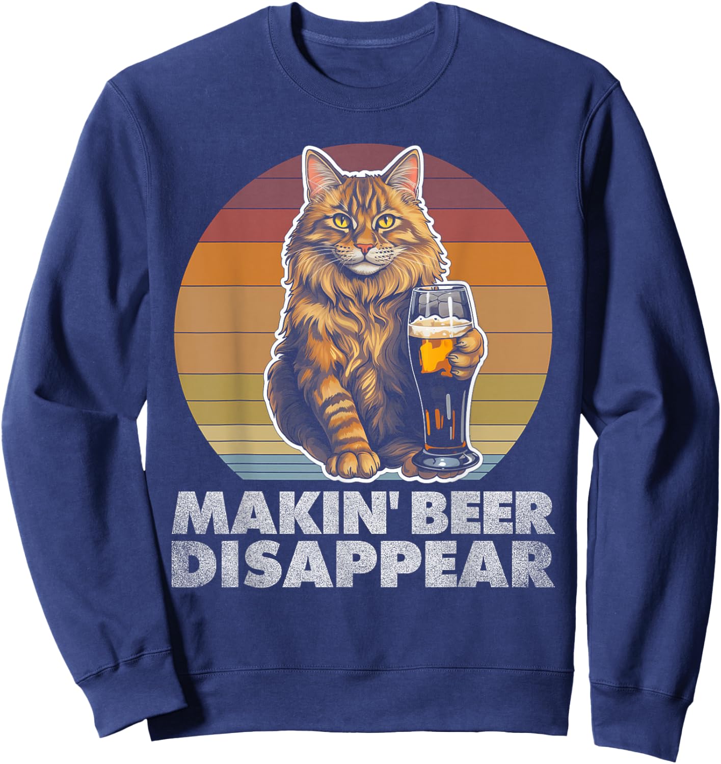 Cat Vintage Funny IPA Beer Drinking Retro Men Dad Mom Women Sweatshirt - Sweatshirt | Navy