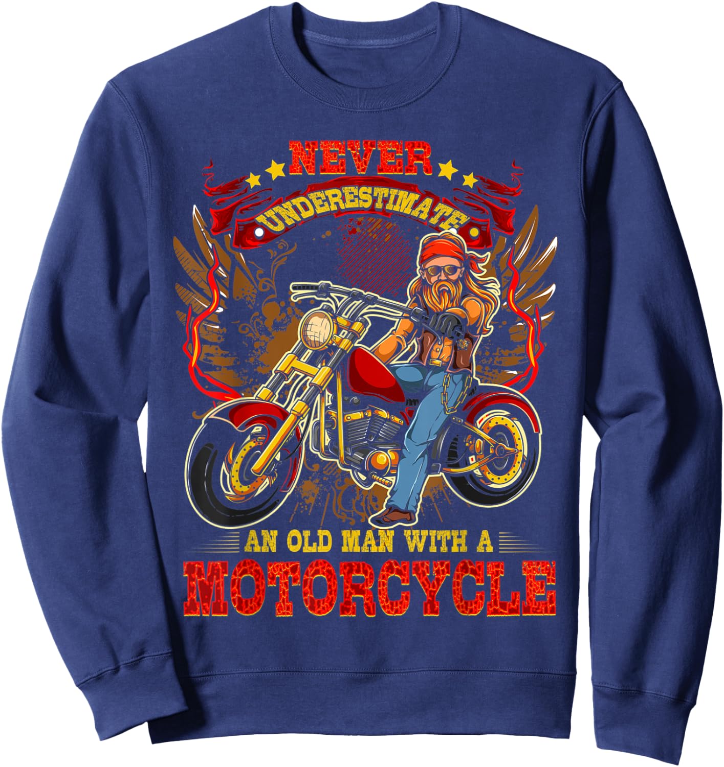 Biker Never Underestimate An Old Man Motorcycle Motocross Sweatshirt - Sweatshirt | Navy