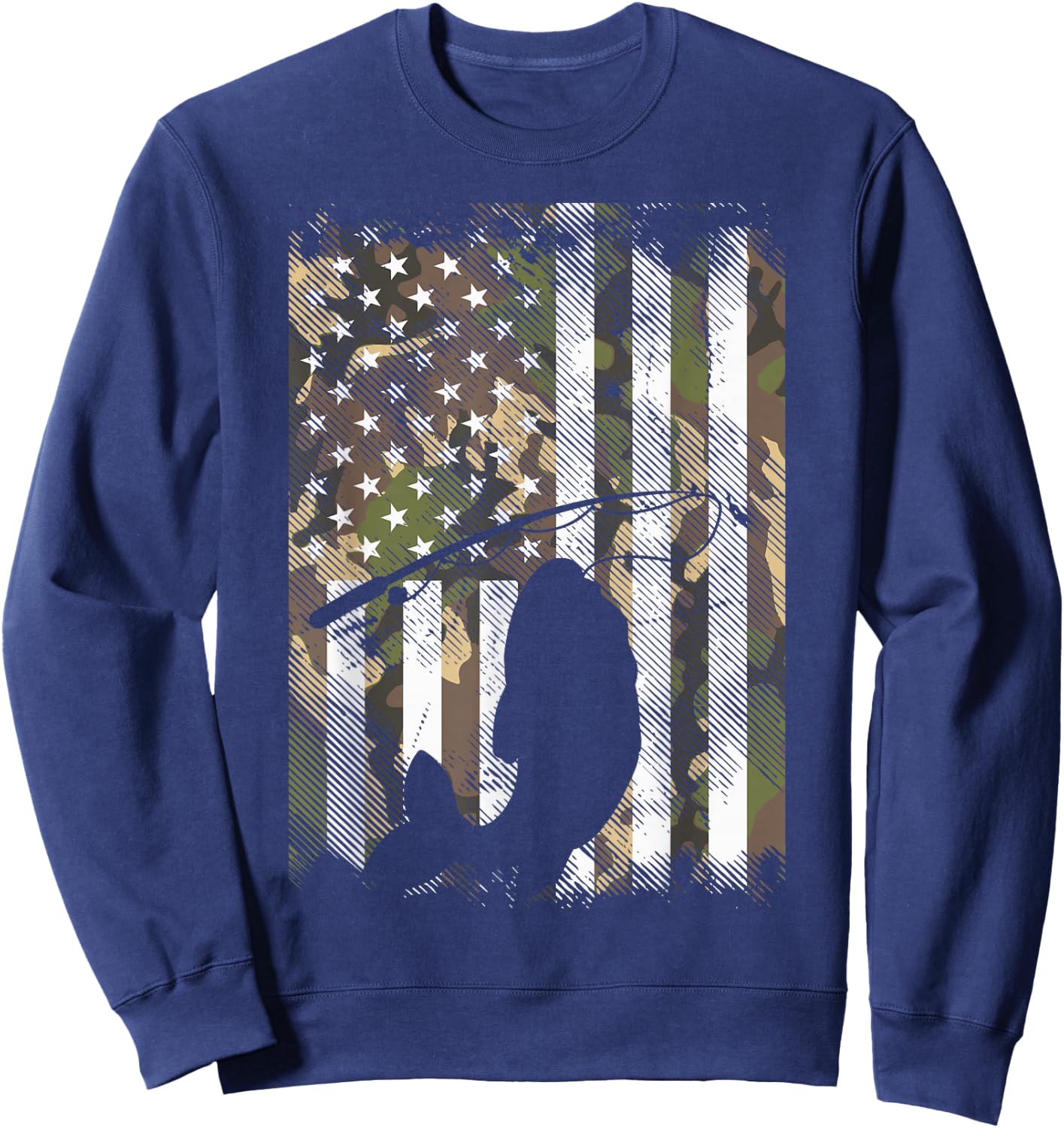 Camo American Flag Fish Fishing Patriotic Fisherman Gift Sweatshirt - Sweatshirt | Navy