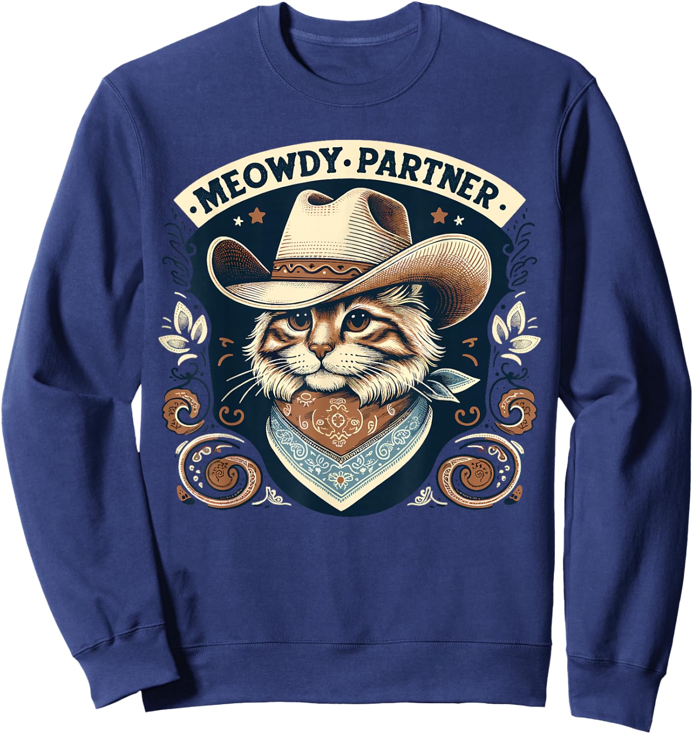 Meowdy Partner Cat Cowboy Hat Howdy Funny Country Western Sweatshirt - Sweatshirt | Navy
