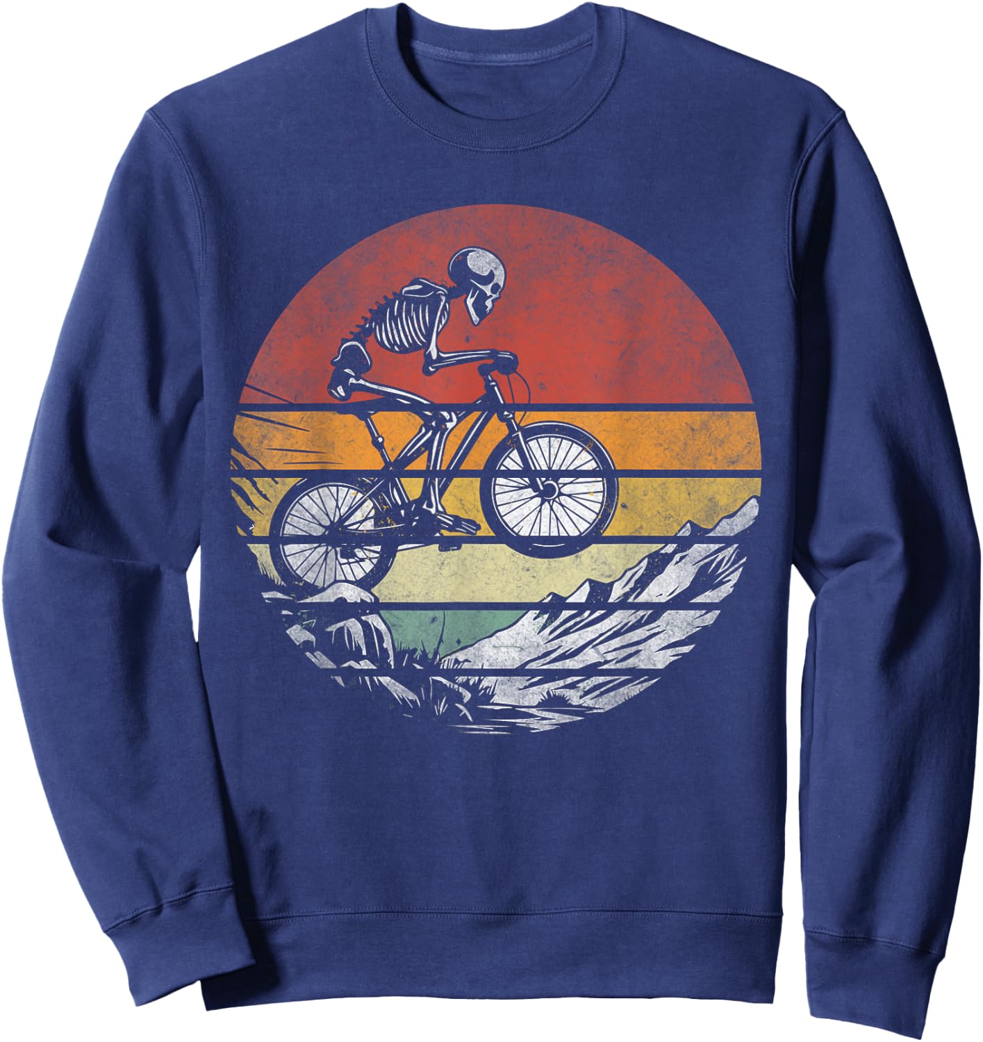 Skeleton Riding Bicycle Vintage Mountain Biking Skeleton Sweatshirt - Sweatshirt | Navy