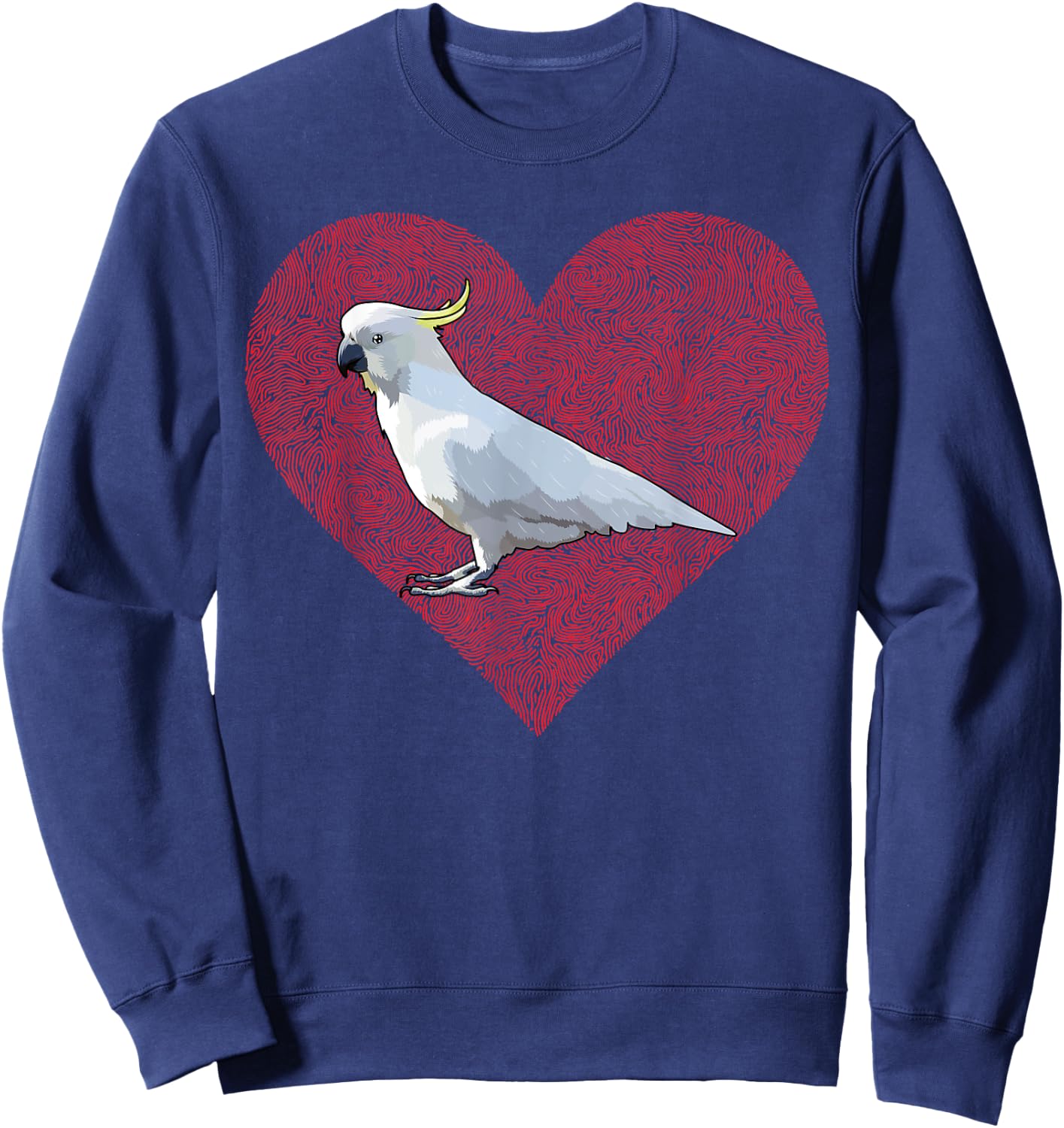 Cockatoo Valentines Day Bird Love Fingerprint Sweatshirt - Sweatshirt | Navy