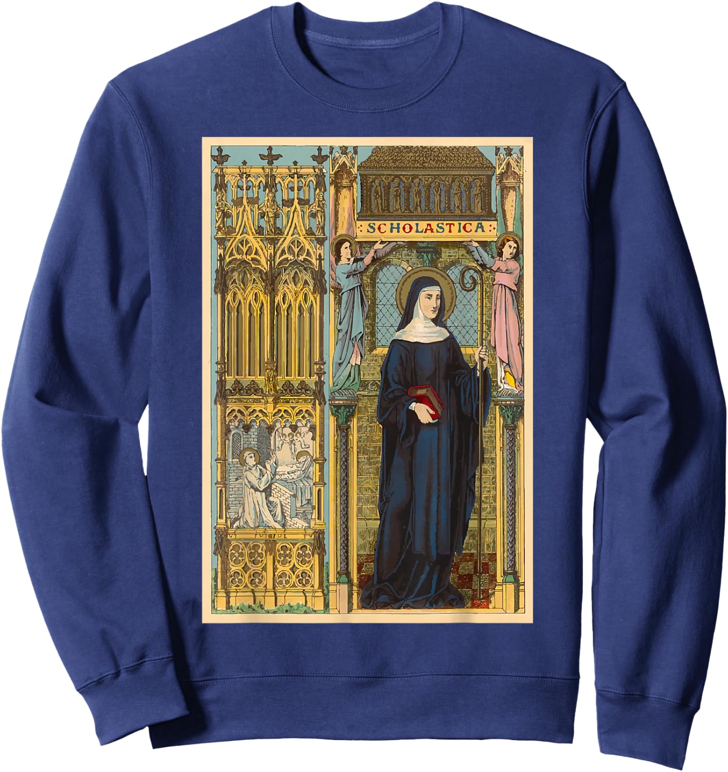 St. Scholastica Benedict Catholic Saints Benedictines Sweatshirt - Sweatshirt | Navy