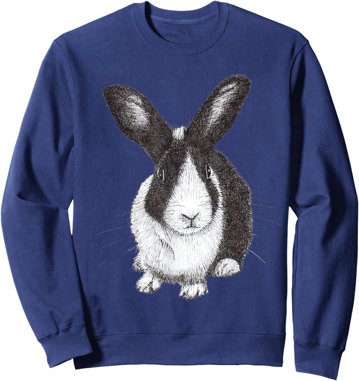 ChescaMade Dutch Bunny Rabbit Drawing - Women's Grey Rabbit Themed - Small - Classic Fit - Short Sleeve - Cotton, Polyester - Unique Rabbit Drawing Graphic Sweatshirt - Sweatshirt | Navy