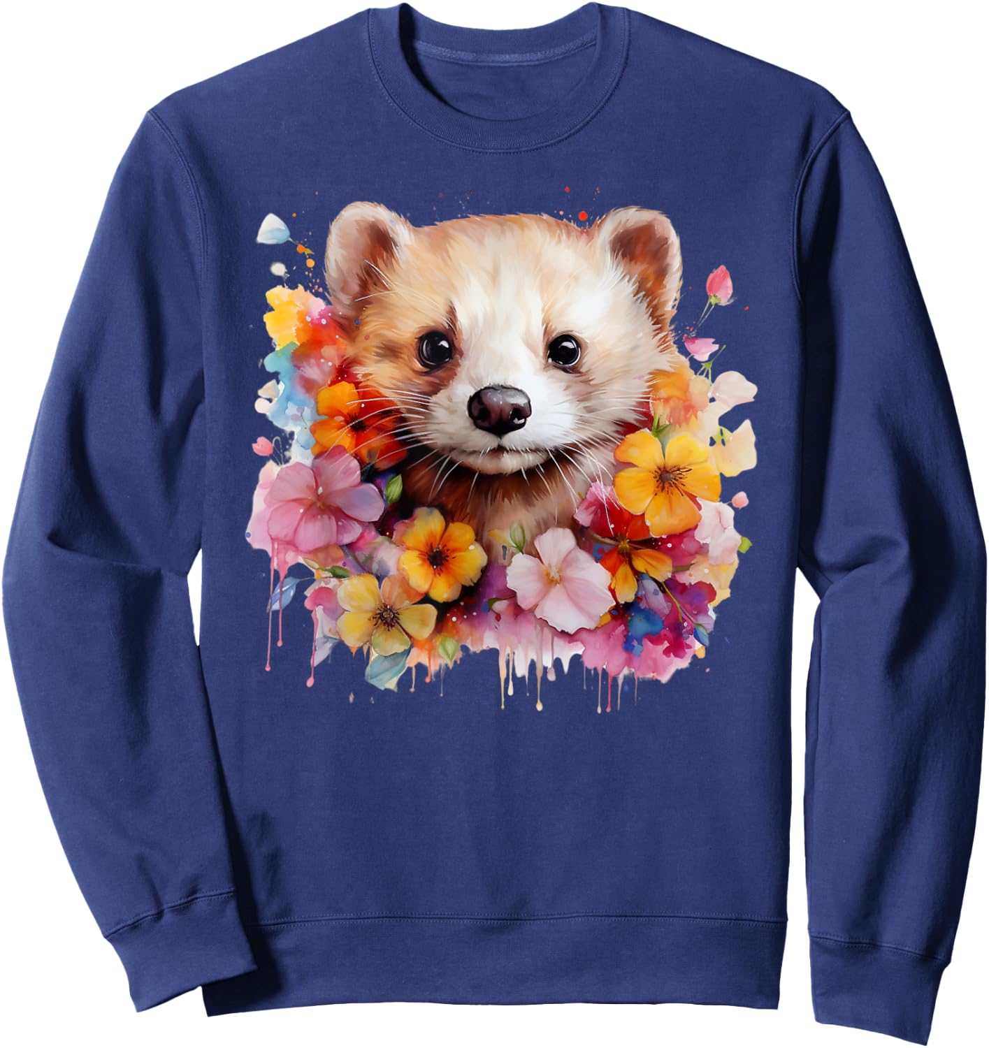 Pet Ferret Nature Portrait Artistic Watercolor Ferret Mom Sweatshirt - Sweatshirt | Navy