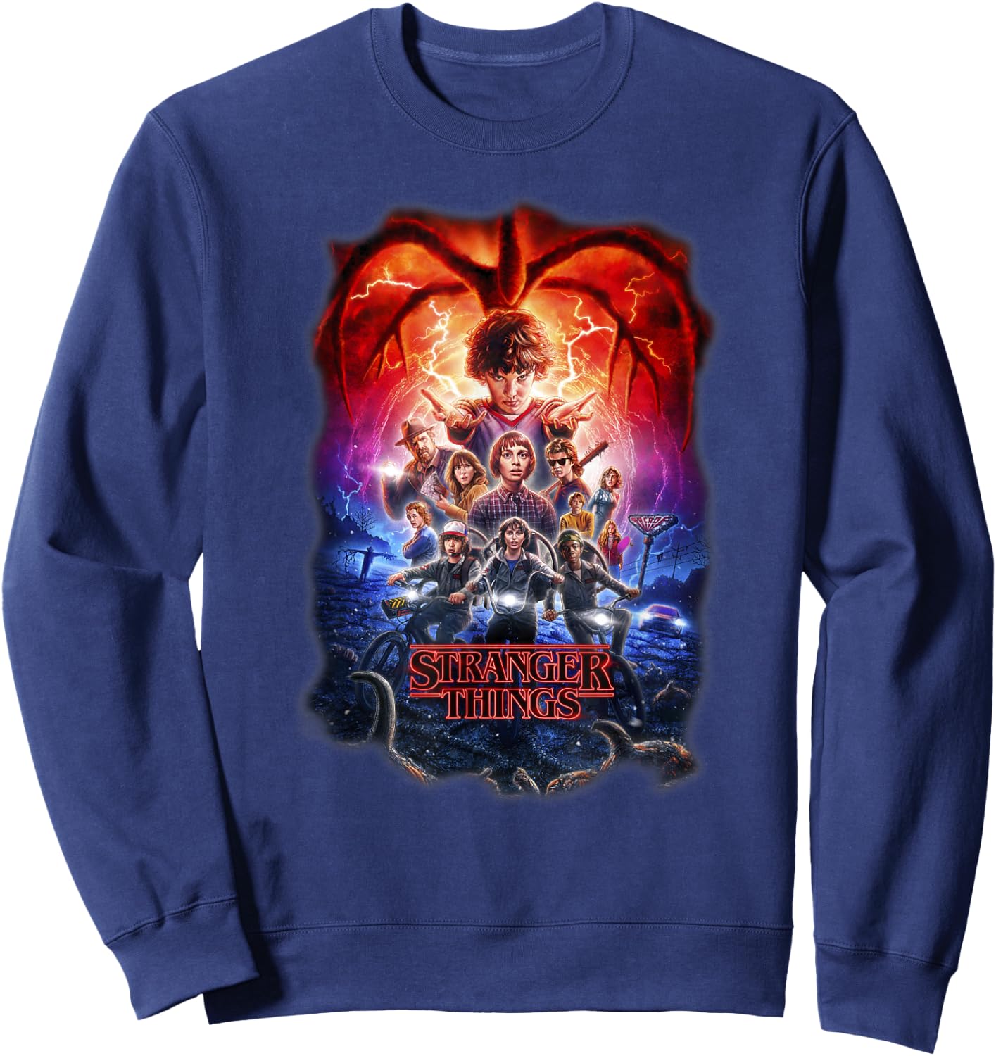 Stranger Things Group Shot Poster Fade Sweatshirt - Sweatshirt | Navy