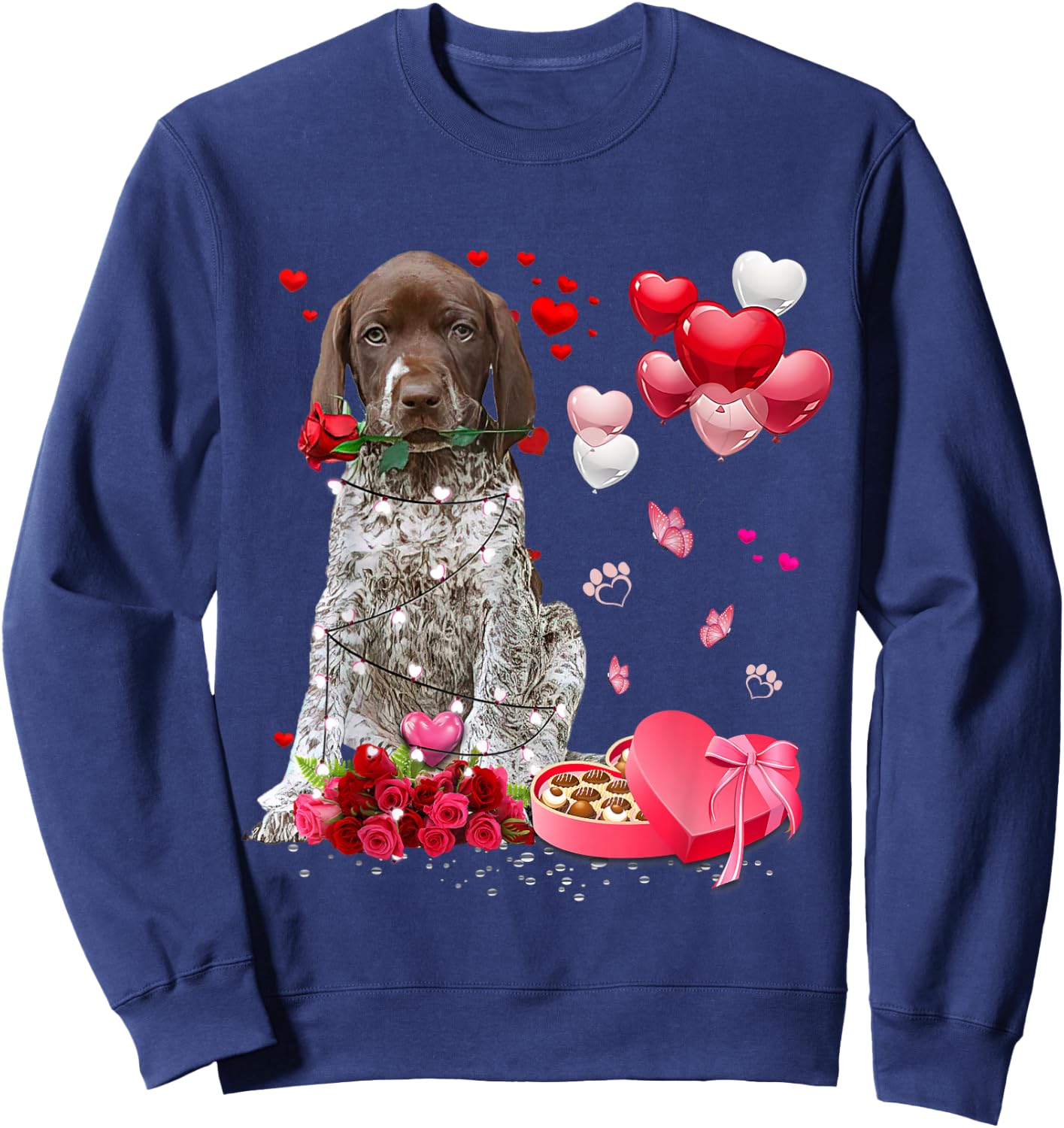 Funny German Shorthaired Pointer Rose Heart Happy Valentine Sweatshirt - Sweatshirt | Navy