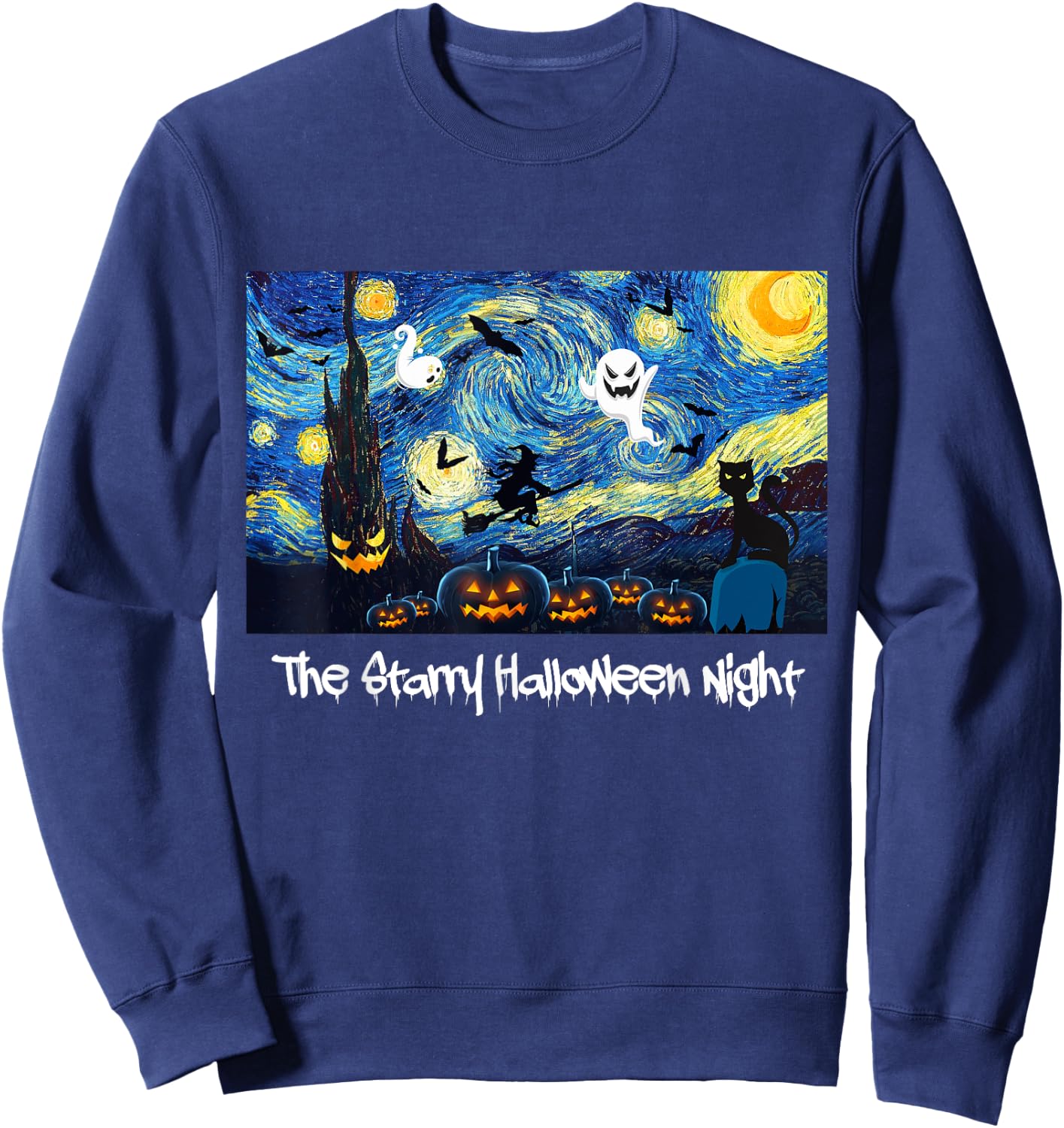 Cool Sarcastic Vincent Van Gogh The Starry Halloween Night Sweatshirt - Sweatshirt | Navy