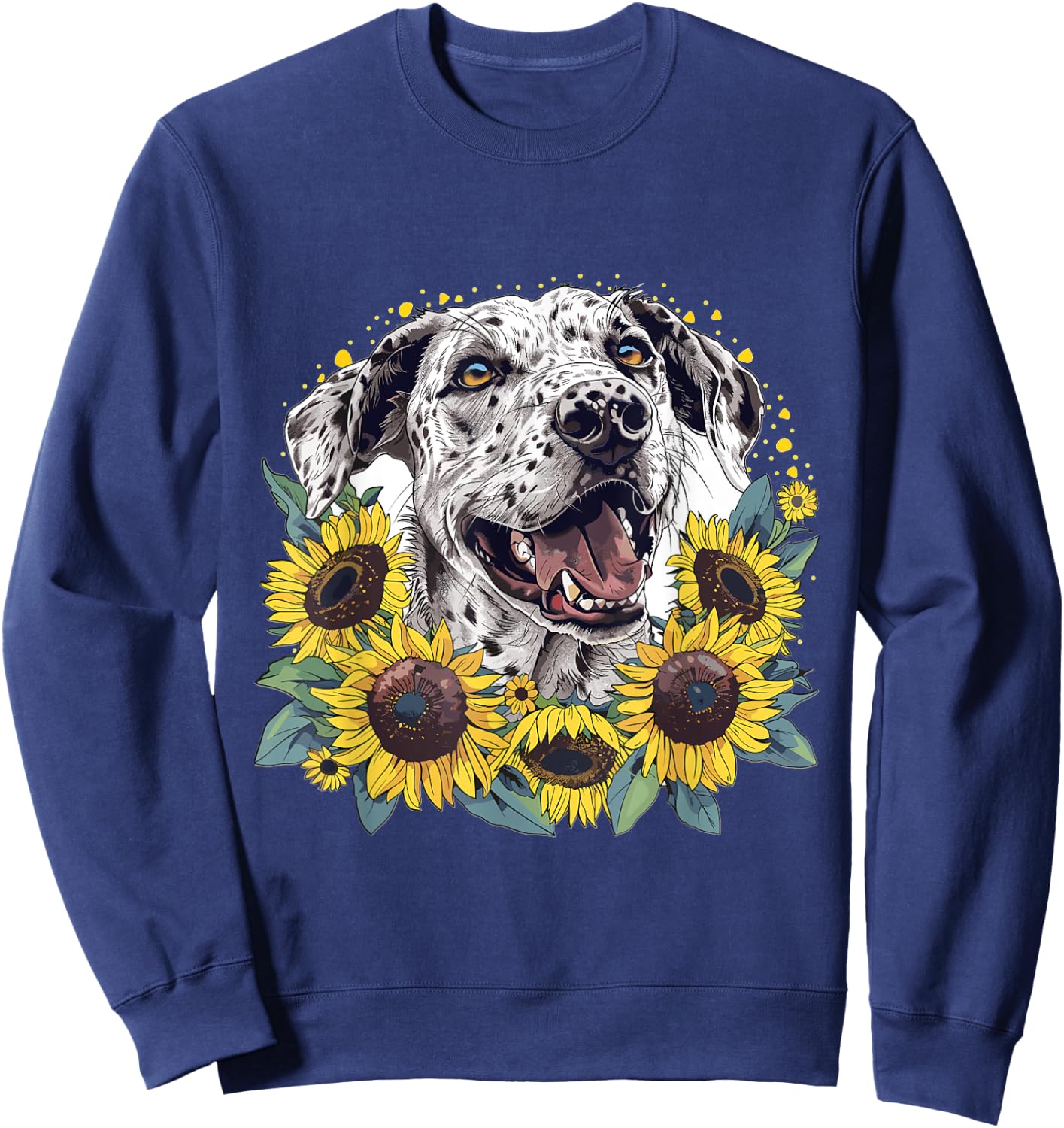 Catahoula Leopard Dog Dog Breed Graphic Sunflowers Men Women Kids Sweatshirt - Sweatshirt | Navy