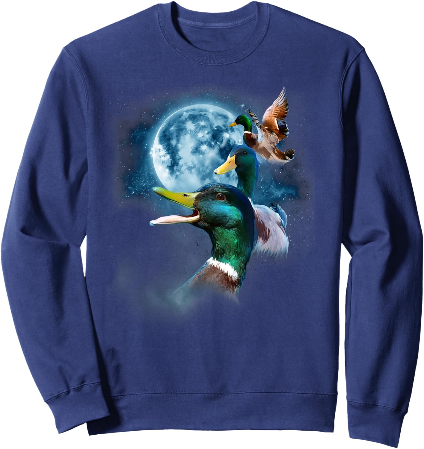 Funny Mallard Duck Shirt - Howling at The Moon Duck Sweatshirt - Sweatshirt | Navy