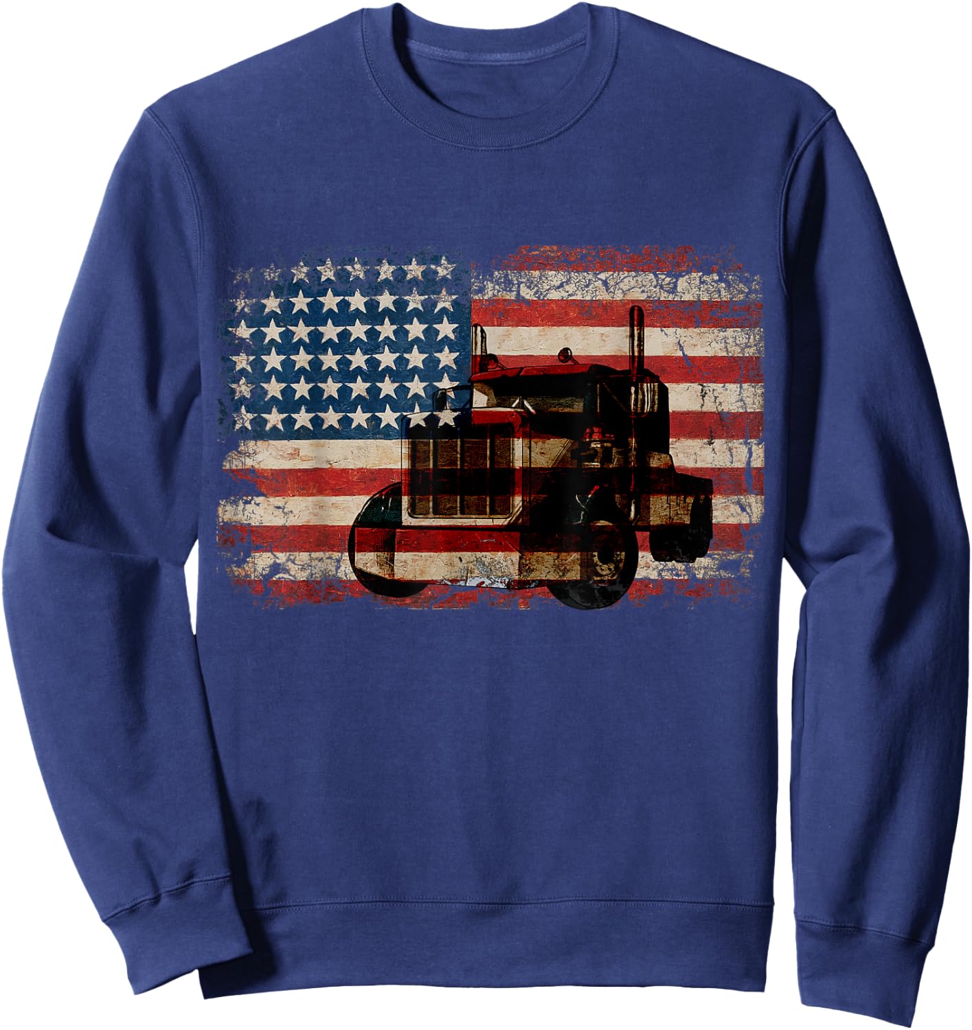 Truck Driver American Flag Trucker Gift Semi Truck Sweatshirt - Sweatshirt | Navy