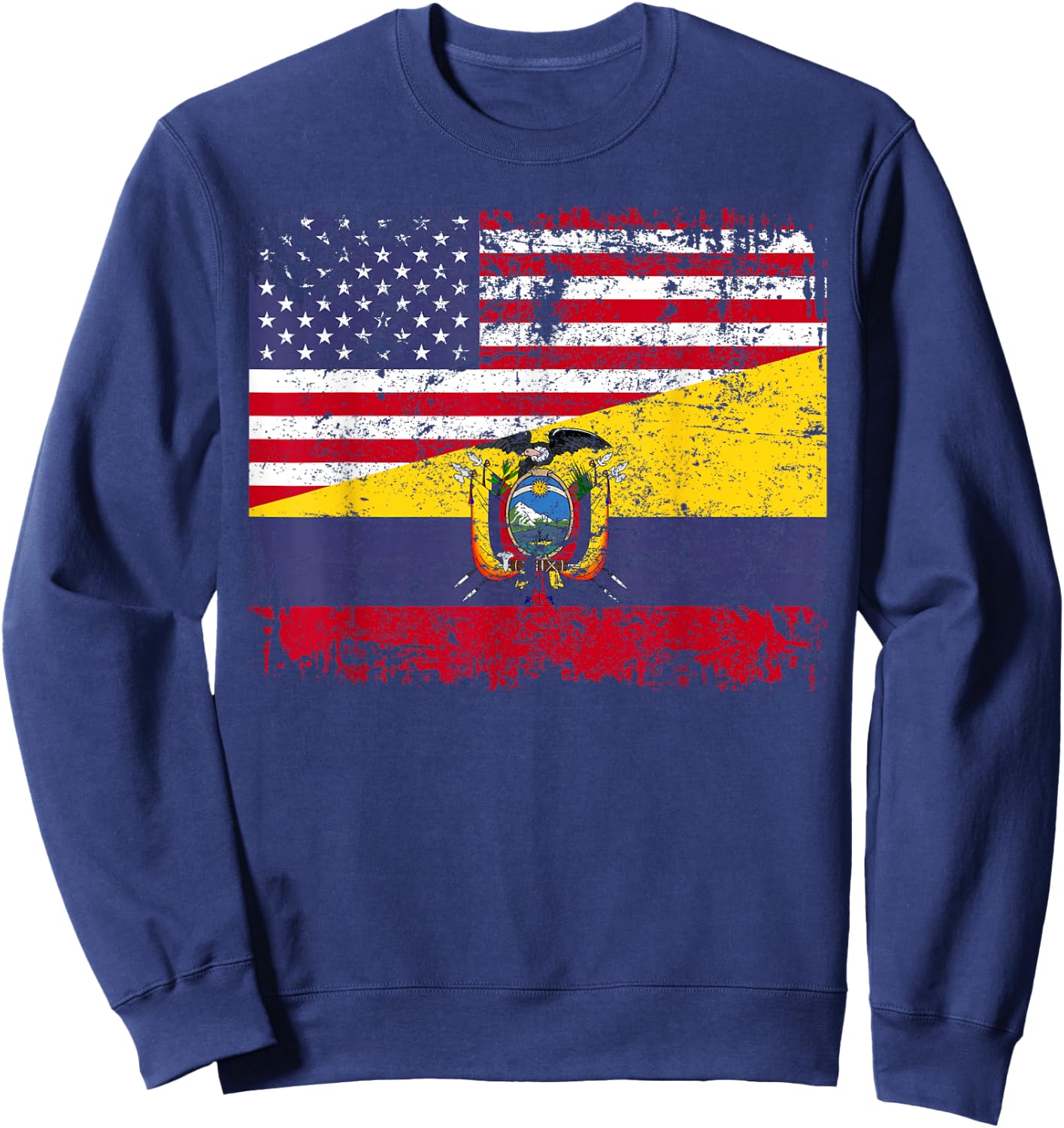 Ecuadorian Roots | Half American Flag | USA Ecuador Flag Sweatshirt - Sweatshirt | Navy