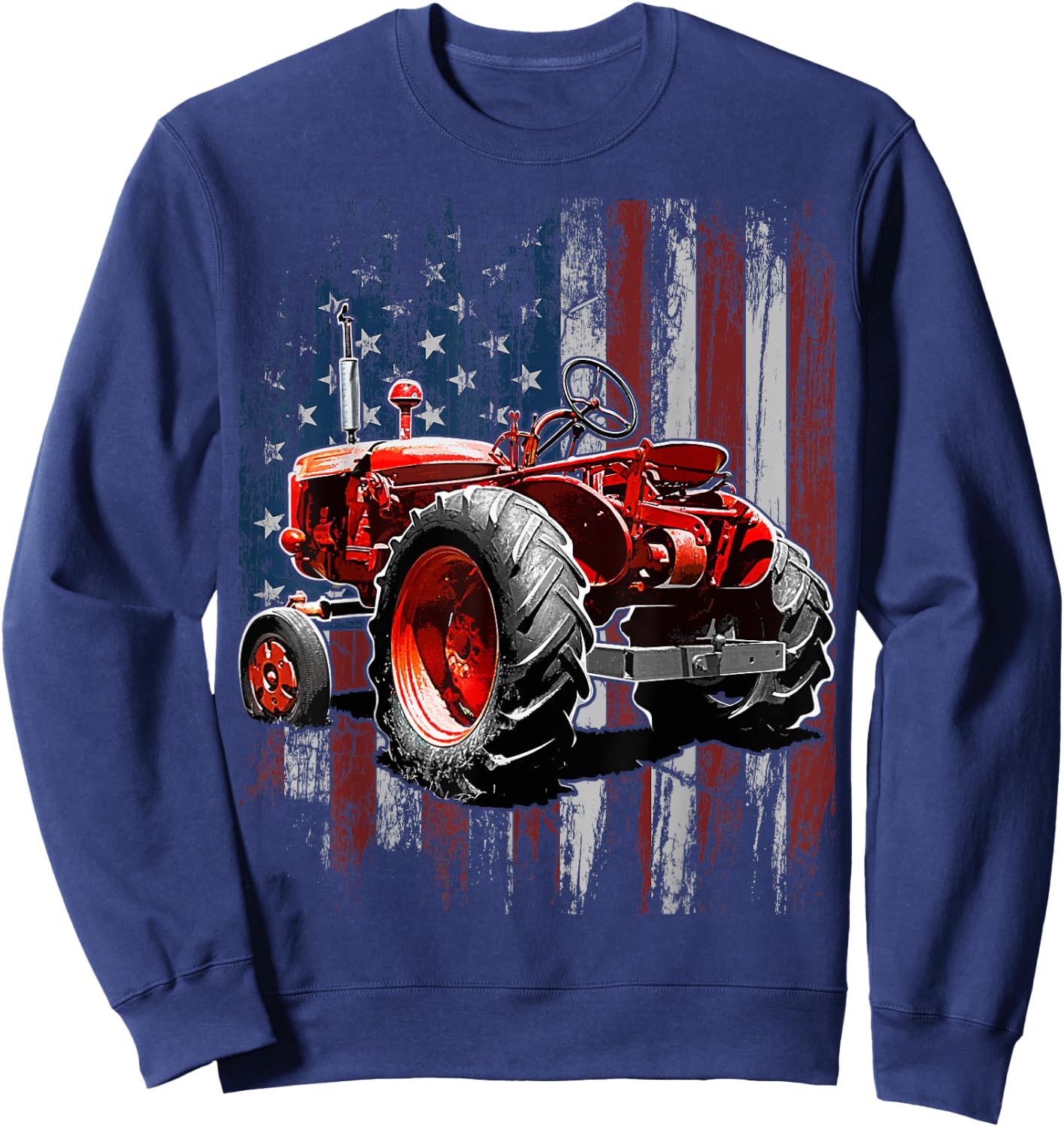 Patriotic Tractor American Flag Tractor Farmer Farm Gift Men Small Sweatshirt - Sweatshirt | Navy