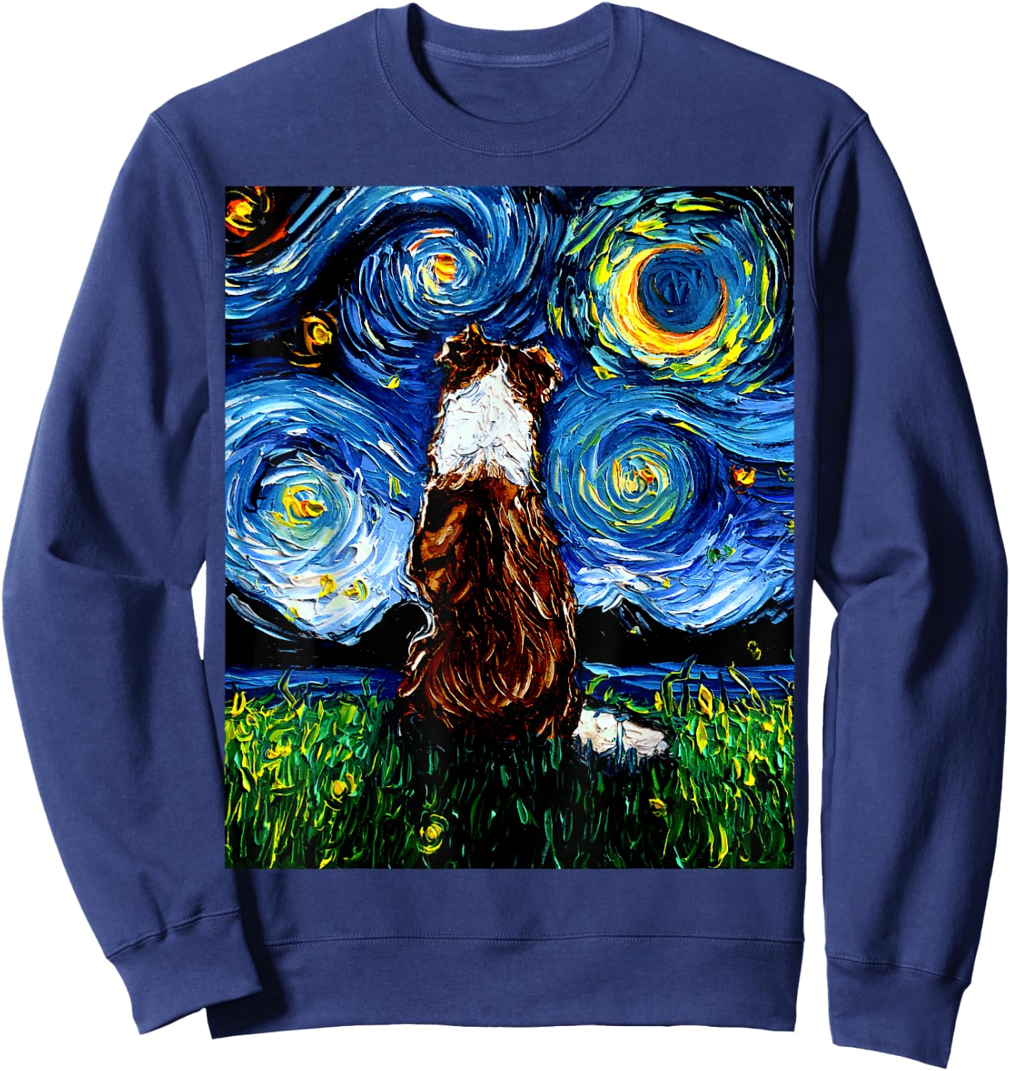 Red Border Collie Starry Night Dog Artwork Sweatshirt - Sweatshirt | Navy