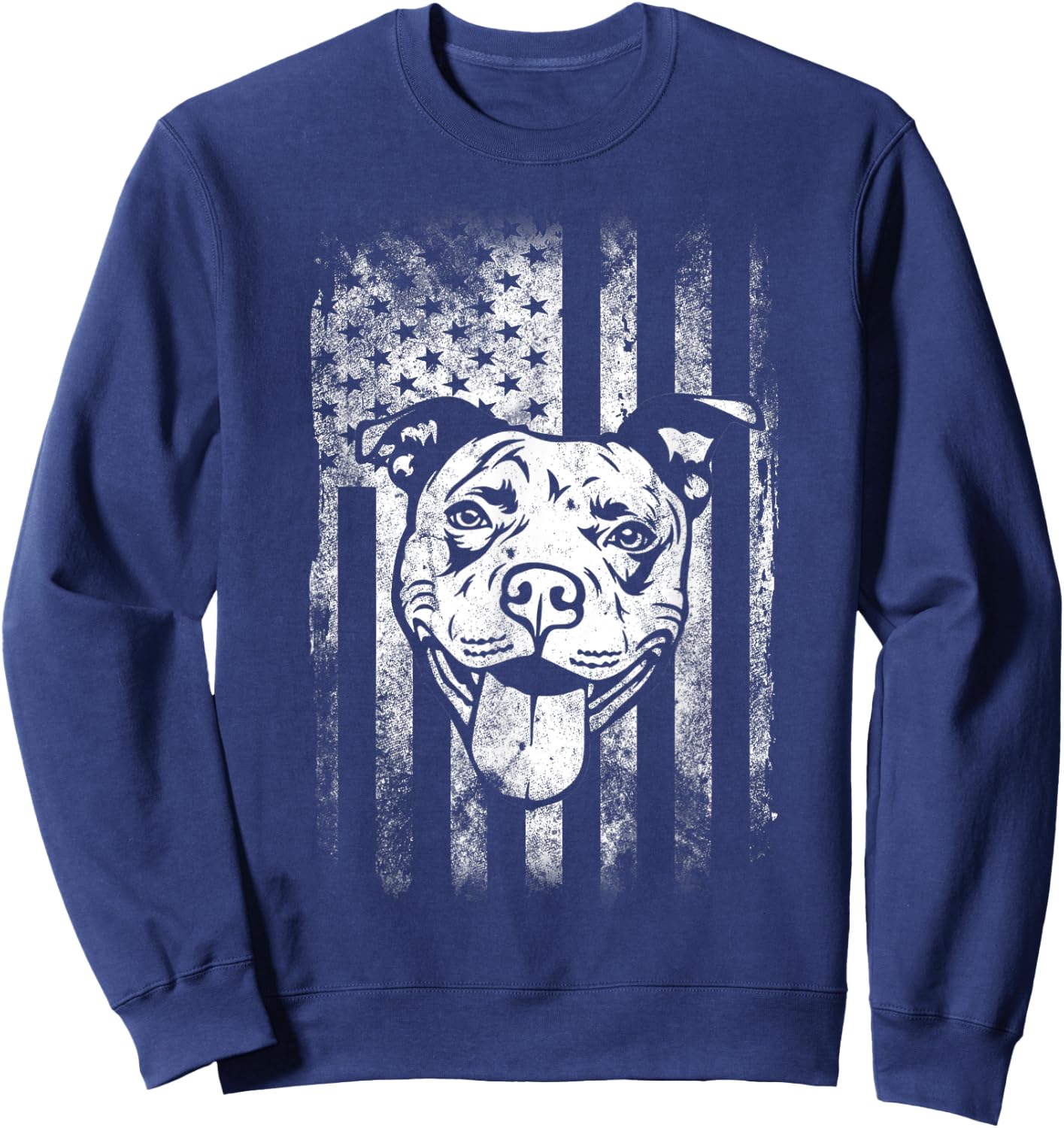 Patriotic Pitbull American Flag Dog Lover Men Sweatshirt - Sweatshirt | Navy