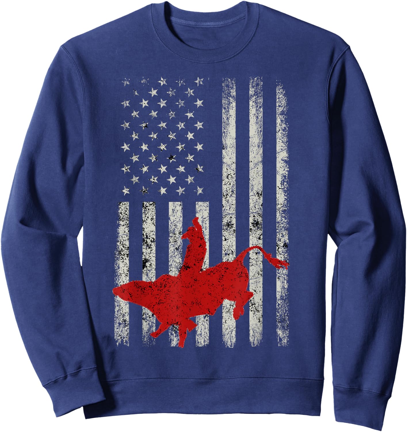 American Flag Bull Riding Cowboy Gift Rodeo Sweatshirt - Sweatshirt | Navy