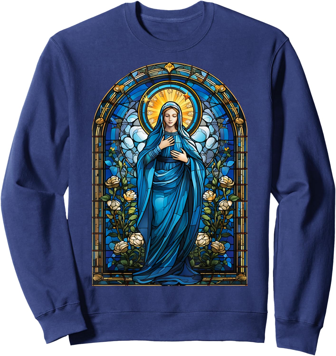 Blessed Virgin Mary Stained Glass Sweatshirt - Sweatshirt | Navy