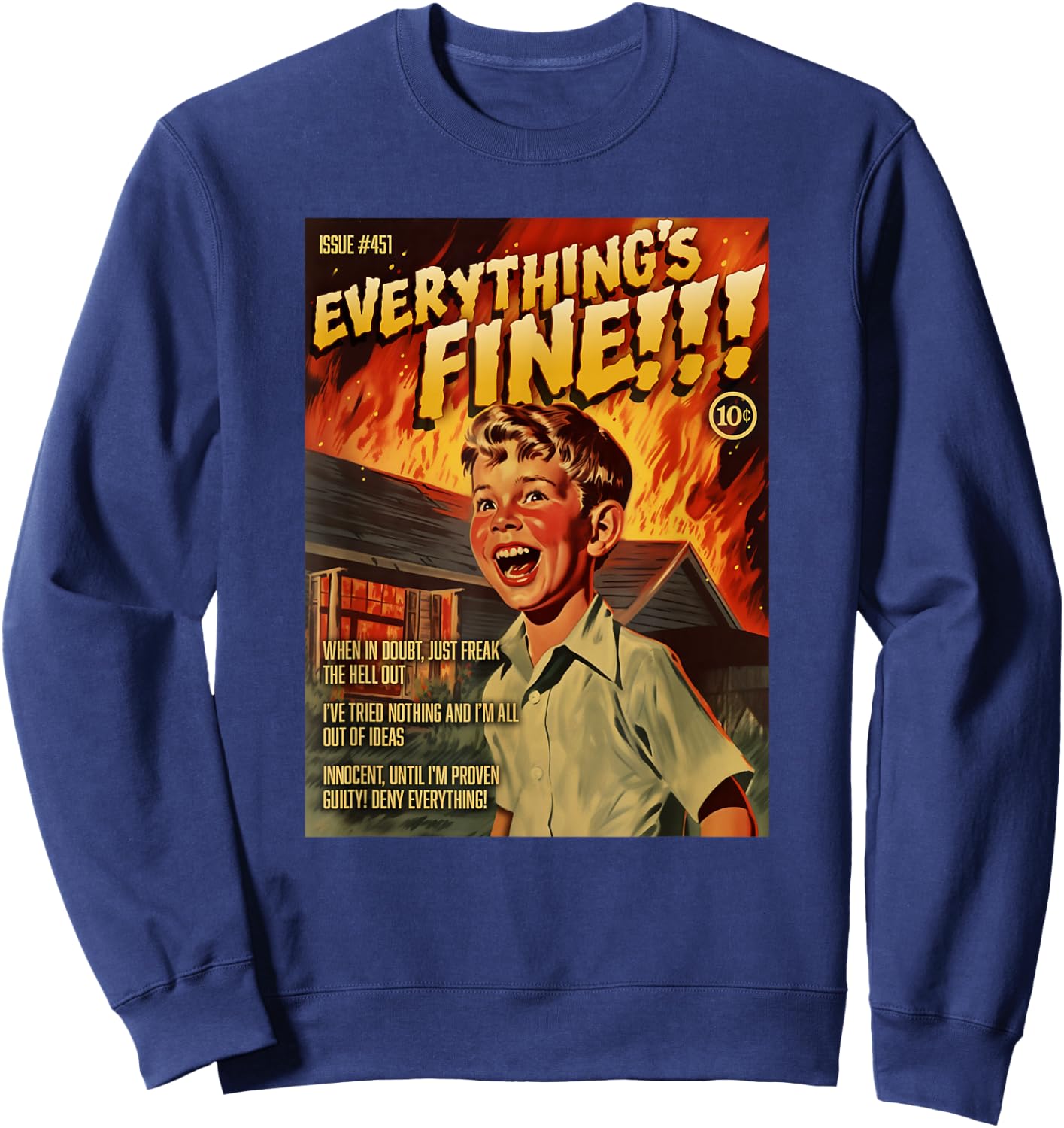 Everything's Fine 1950s Horror Comic Cover Sweatshirt - Sweatshirt | Navy