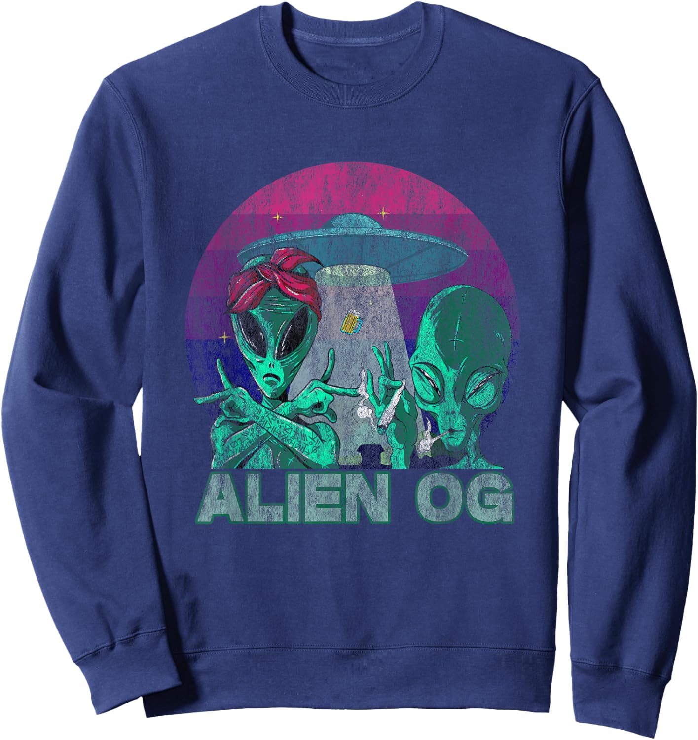 Alien OG Cannabis Weed Strain Stoner Design Sweatshirt - Sweatshirt | Navy