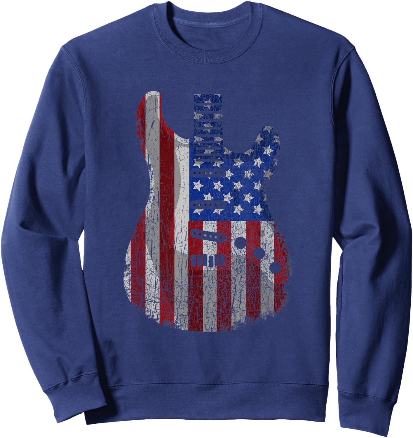 American Flag Guitar Funny USA Guitarist 4th Of July Outfit Sweatshirt - Sweatshirt | Navy