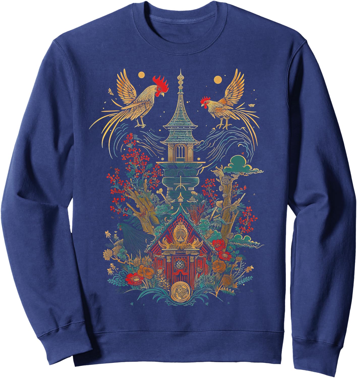 Baba Yaga Russian Folklore Chicken Cabin Design Sweatshirt - Sweatshirt | Navy