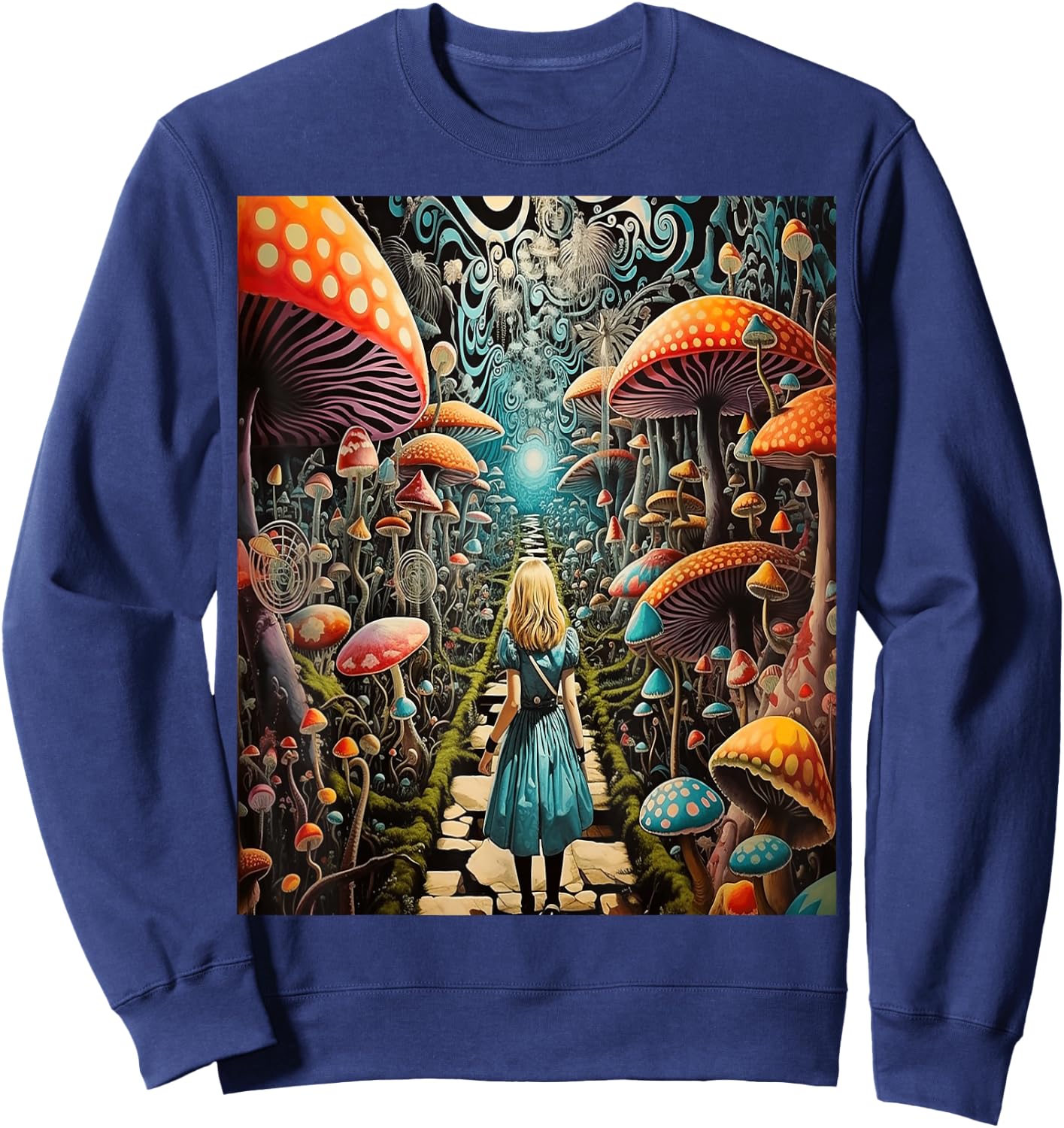 Alice in Wonderland Trippy Mushroom Forest Path Sweatshirt - Sweatshirt | Navy