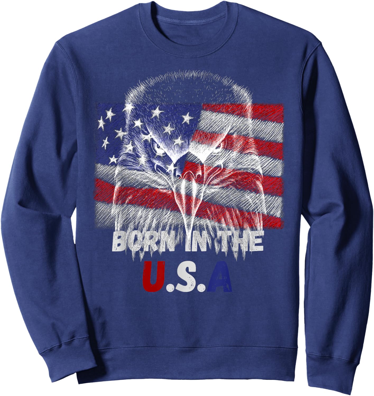Born In The U.S.A Eagle Silhouette Patriotic Flag Tattoo Sweatshirt - Sweatshirt | Navy