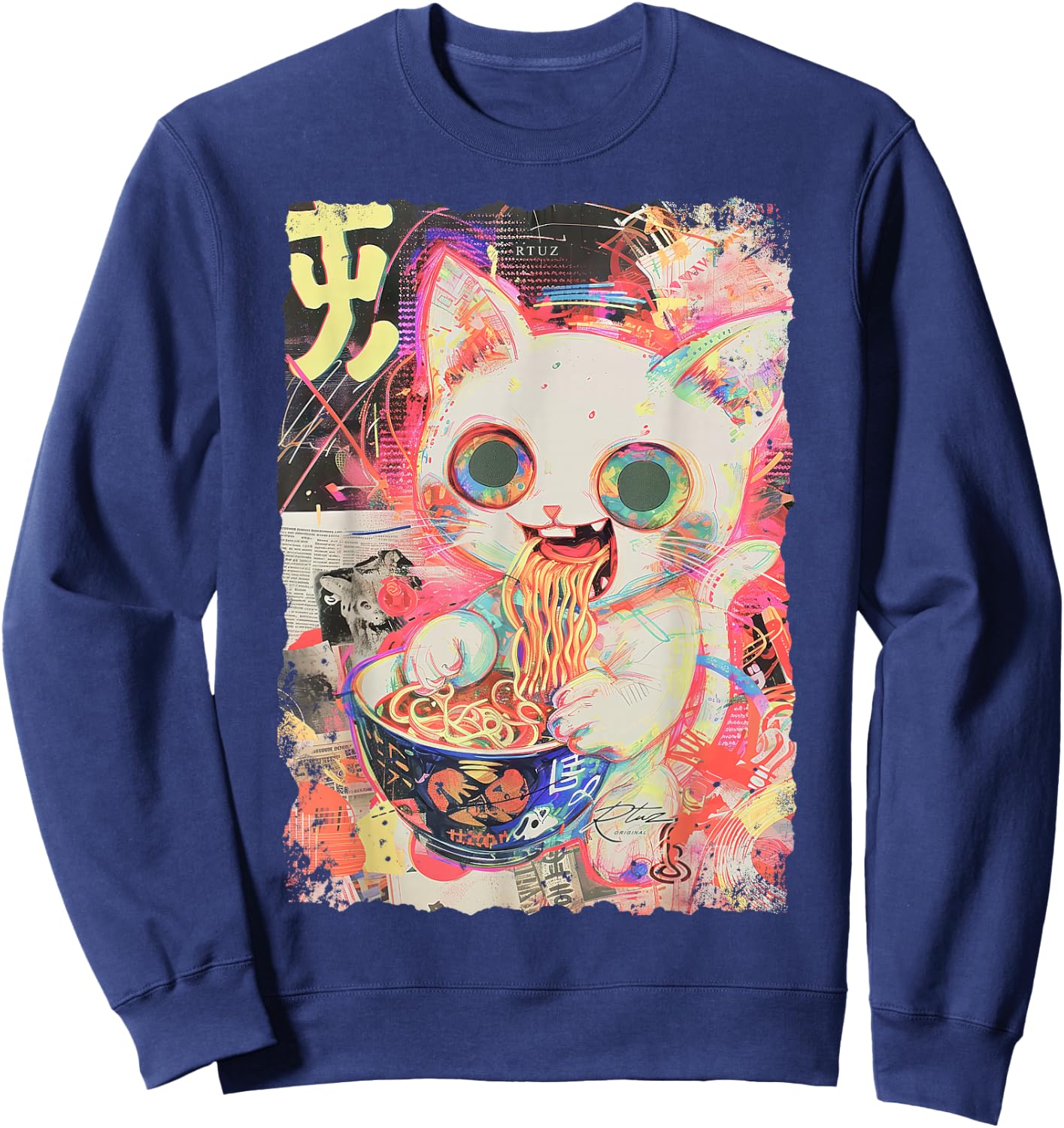 Ramen Noodles Cat Japan Y2K Kawaii Retro Cats Manga Anime Sweatshirt - Sweatshirt | Navy