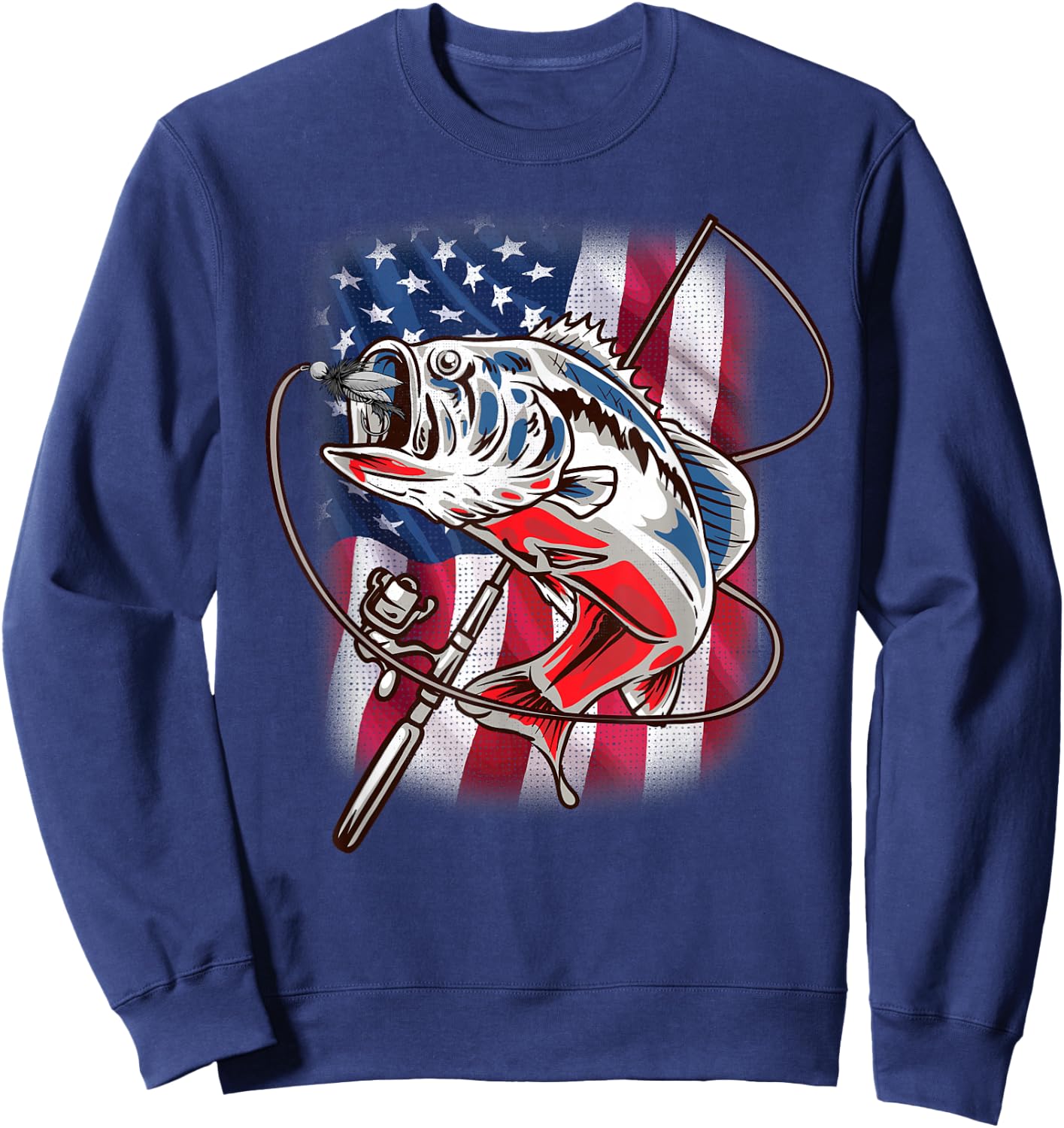 American Flag Fishing Shirt Vintage USA Bass Fisherman Gift Sweatshirt - Sweatshirt | Navy