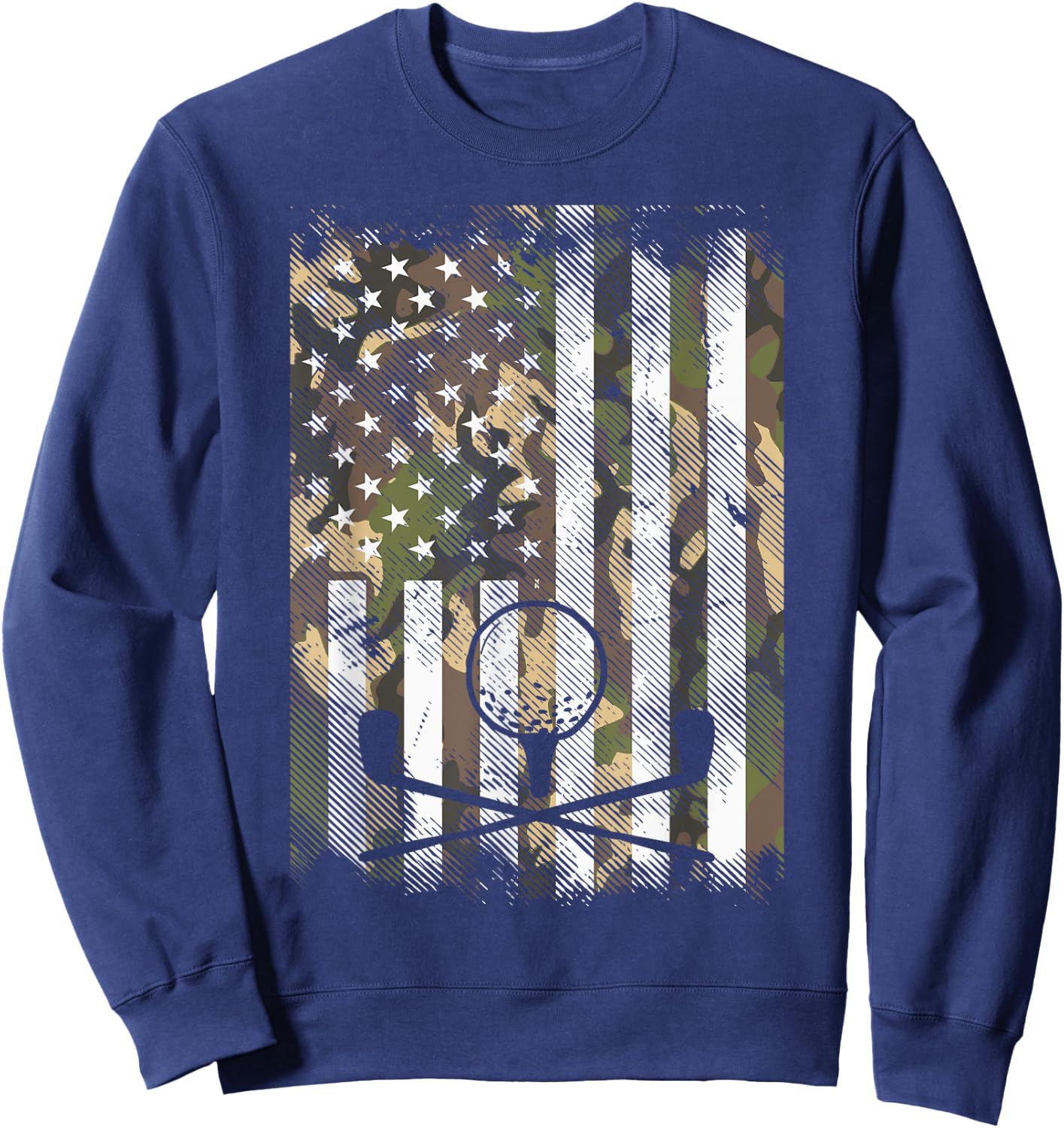 Camo American Flag Golf Vintage Golfing Patriotic Golfer Dad Sweatshirt - Sweatshirt | Navy