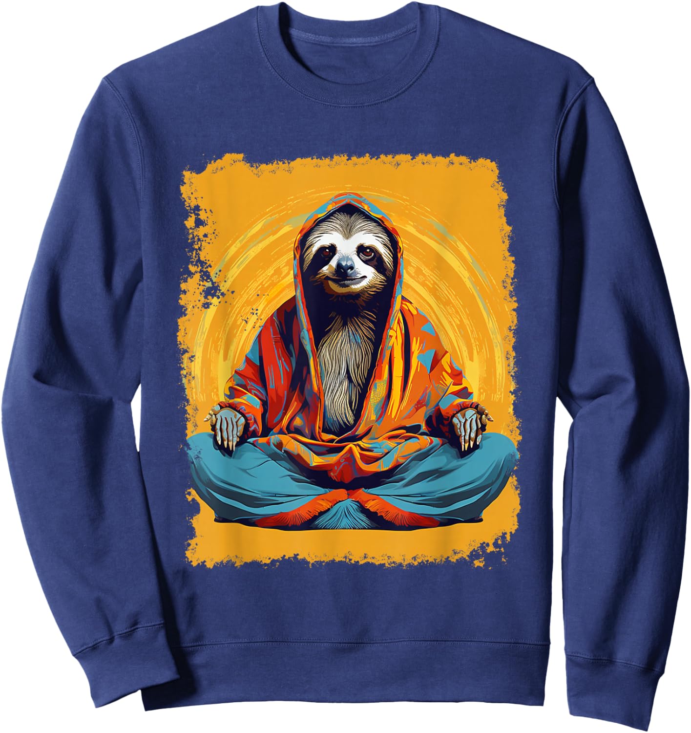 Pop Art Vintage Zoo Animal Sloth Yoga Sweatshirt - Sweatshirt | Navy