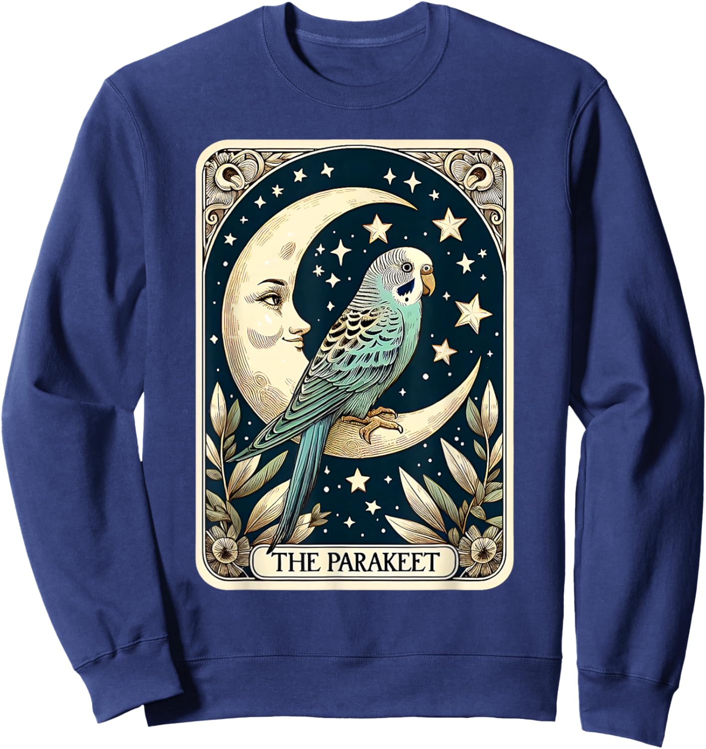 Cute Parakeet Tarot Card Star with the Moon Men Women Kids Sweatshirt - Sweatshirt | Navy