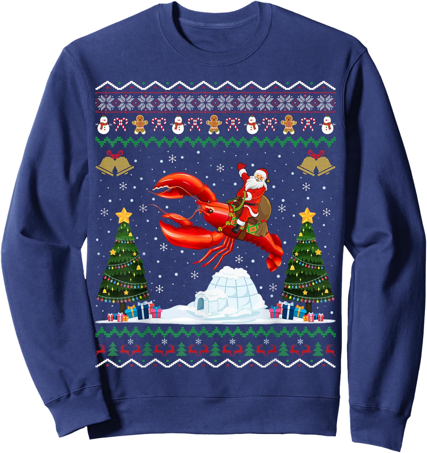 Lobster Ugly Xmas Gift Santa Riding Lobster Christmas Sweatshirt - Sweatshirt | Navy