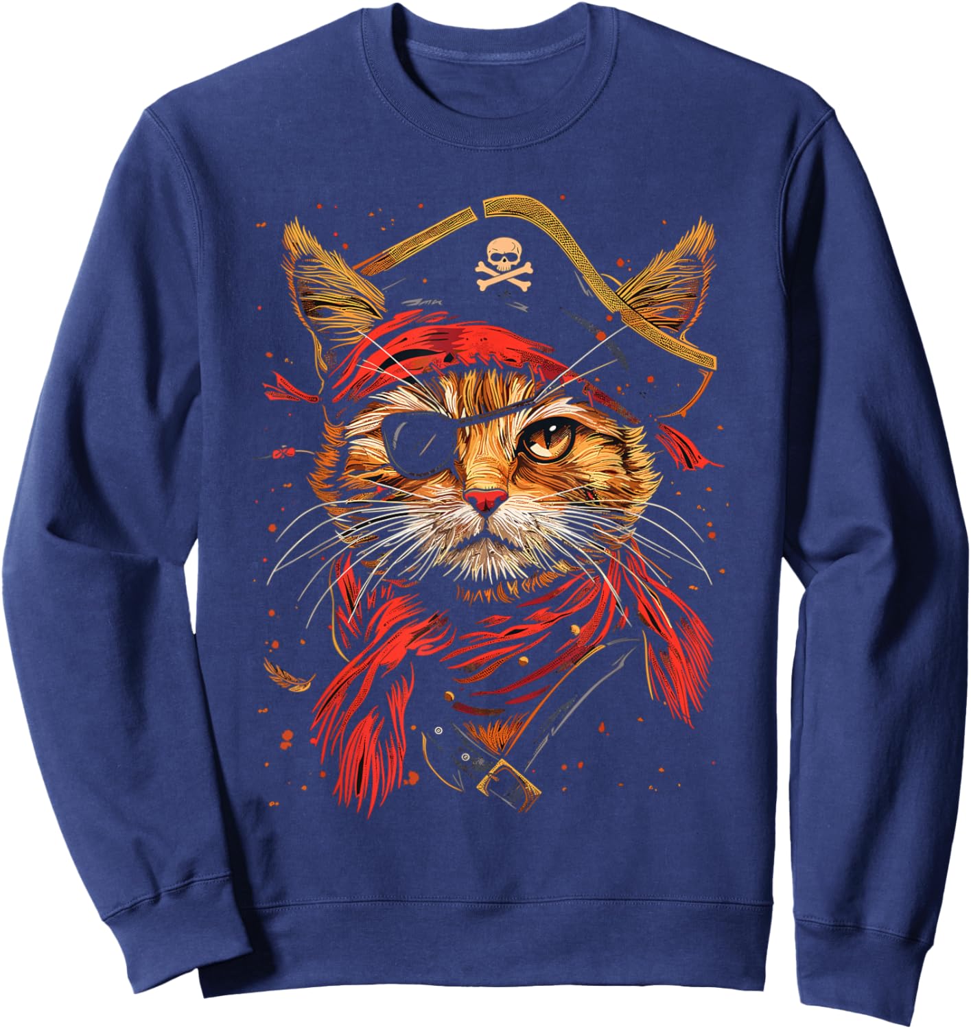 Pirate Cat Funny Halloween Kitten Sweatshirt - Sweatshirt | Navy