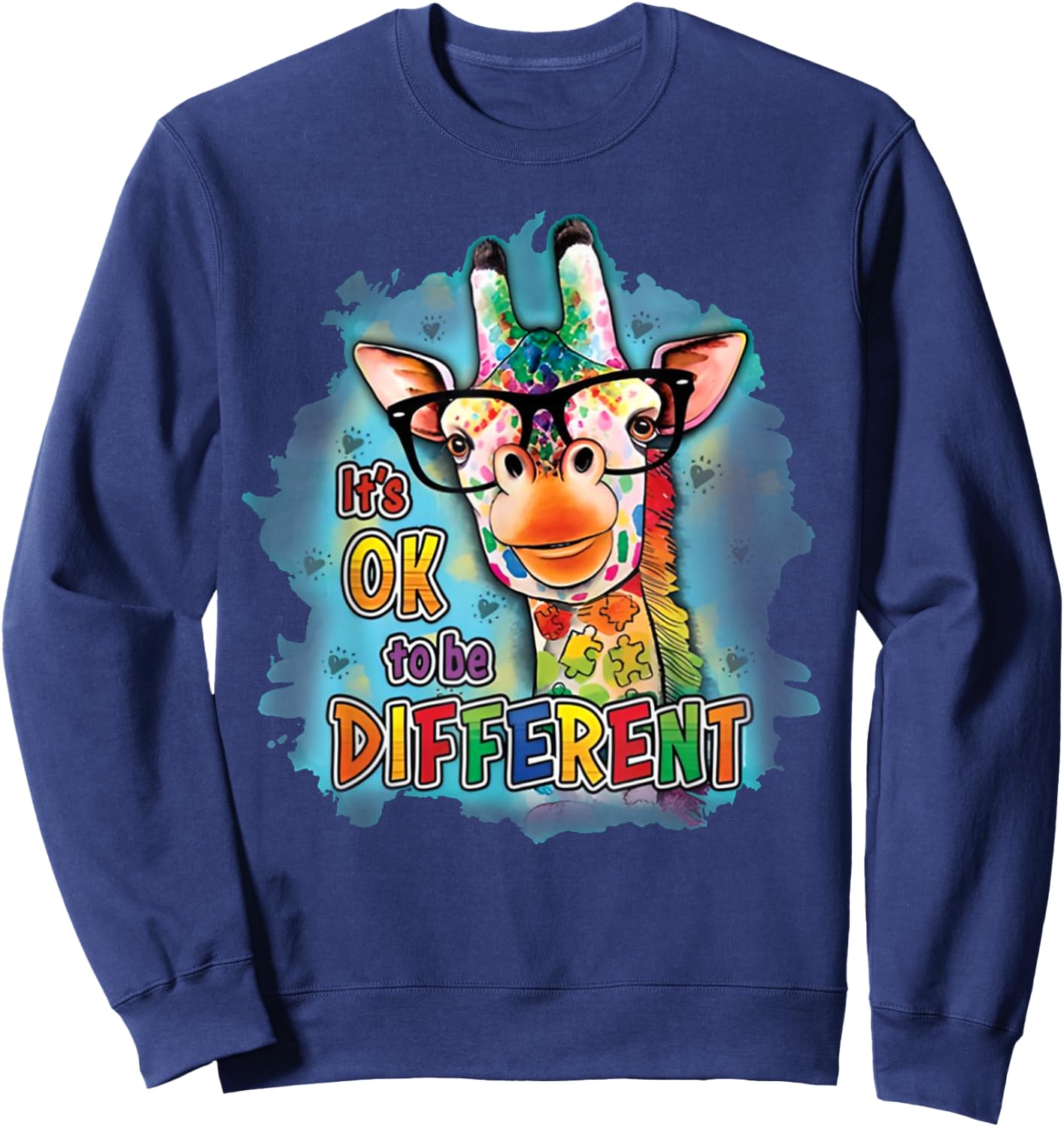 Autism Awareness Its Ok To Be Different Cute Giraffe Animal Sweatshirt - Sweatshirt | Navy