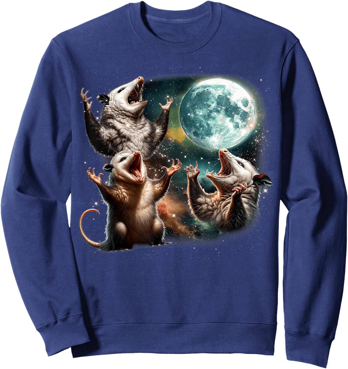 Funny Three Opossum Moon, 3 Possum Full, Weird Magic Meme Sweatshirt - Sweatshirt | Navy