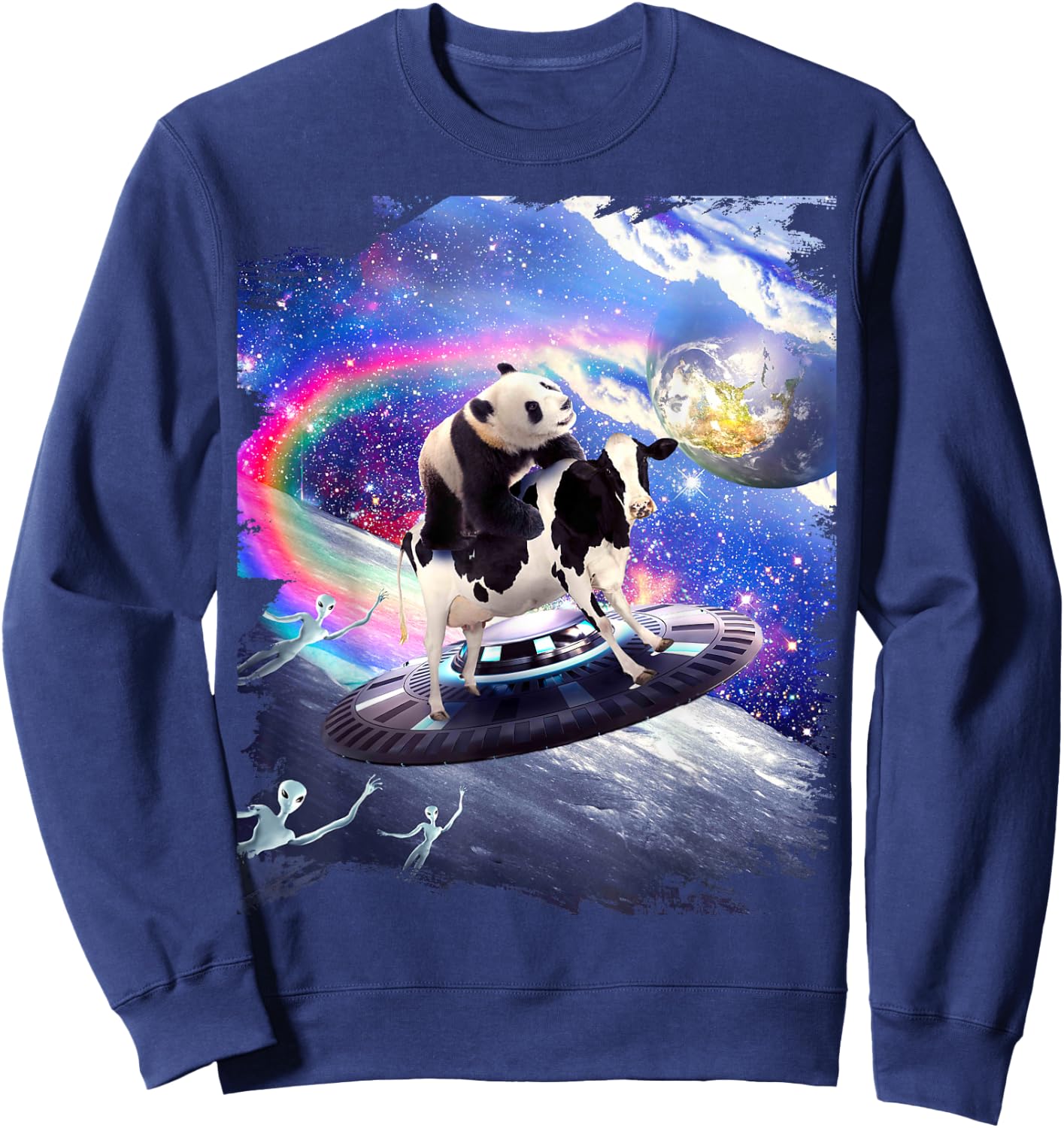 Nice funny Panda Cow - Panda Riding Flying Cow UFO Sweatshirt - Sweatshirt | Navy