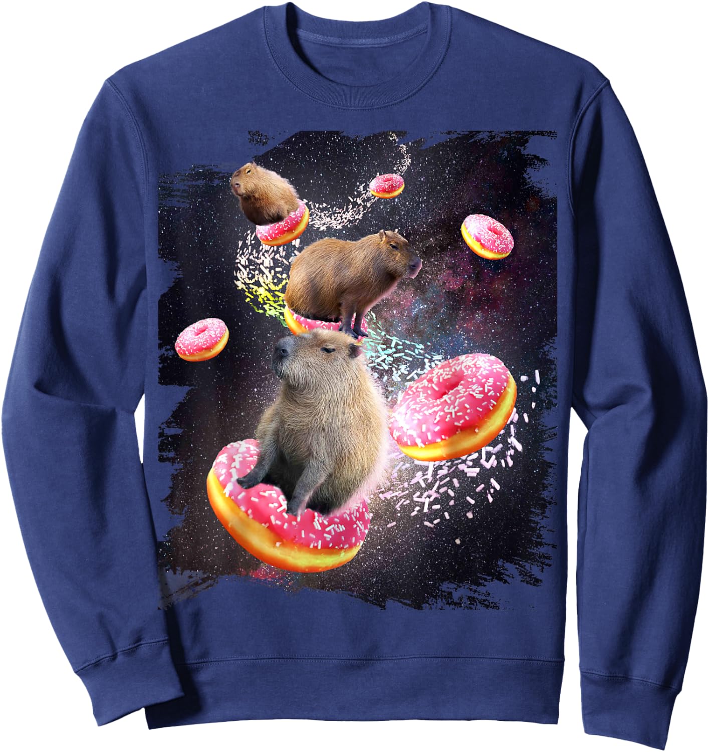 Space Capybara Riding Donut, Galaxy Capybaras Sweatshirt - Sweatshirt | Navy