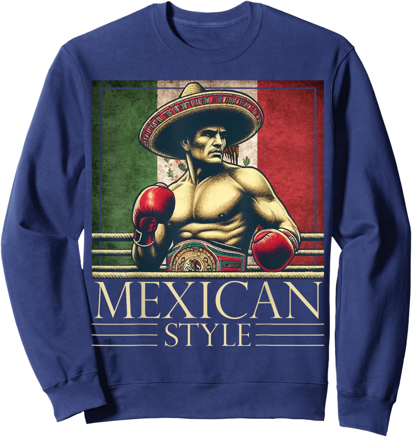 Boxing Mexico Mexican Vintage Style Boxing flag Mexico Sweatshirt - Sweatshirt | Navy