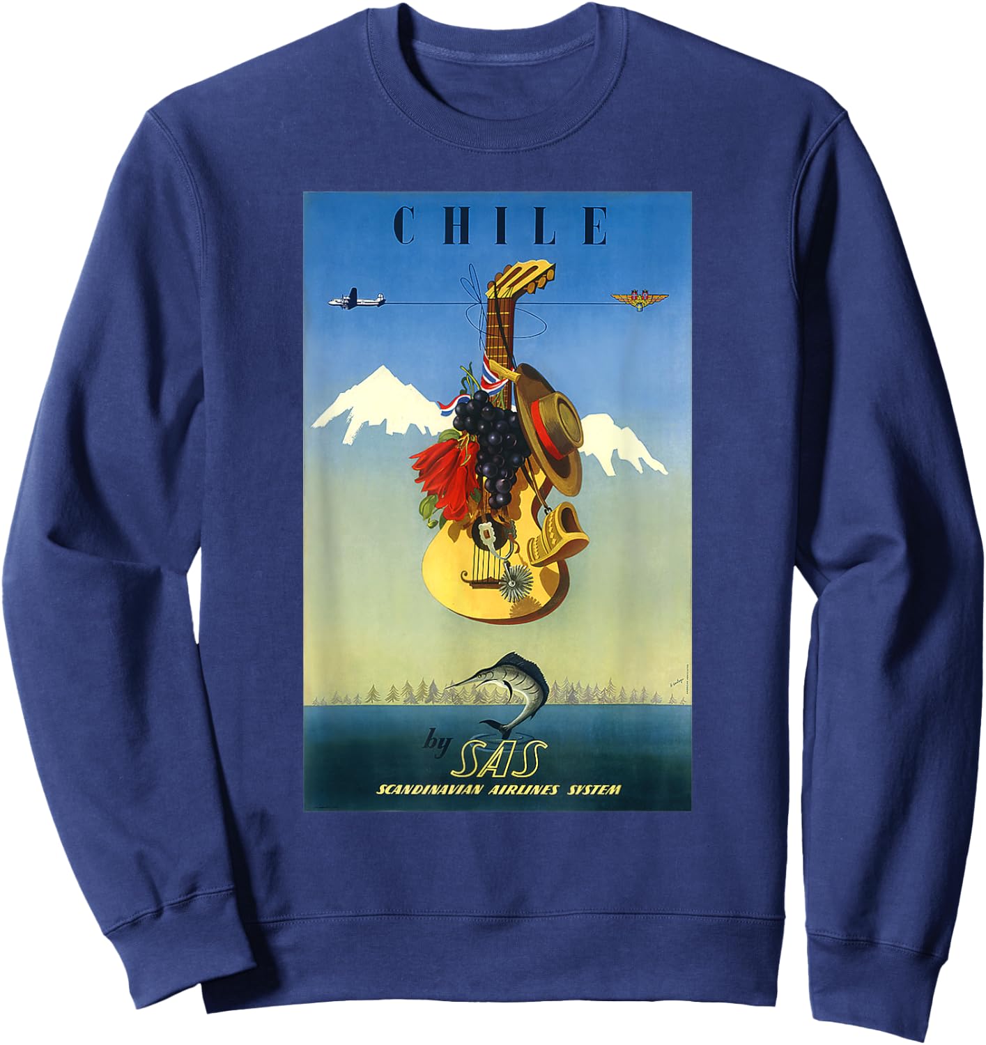 Scandinavian Airlines Chile Retro Vintage Travel Print Sweatshirt - Sweatshirt | Navy