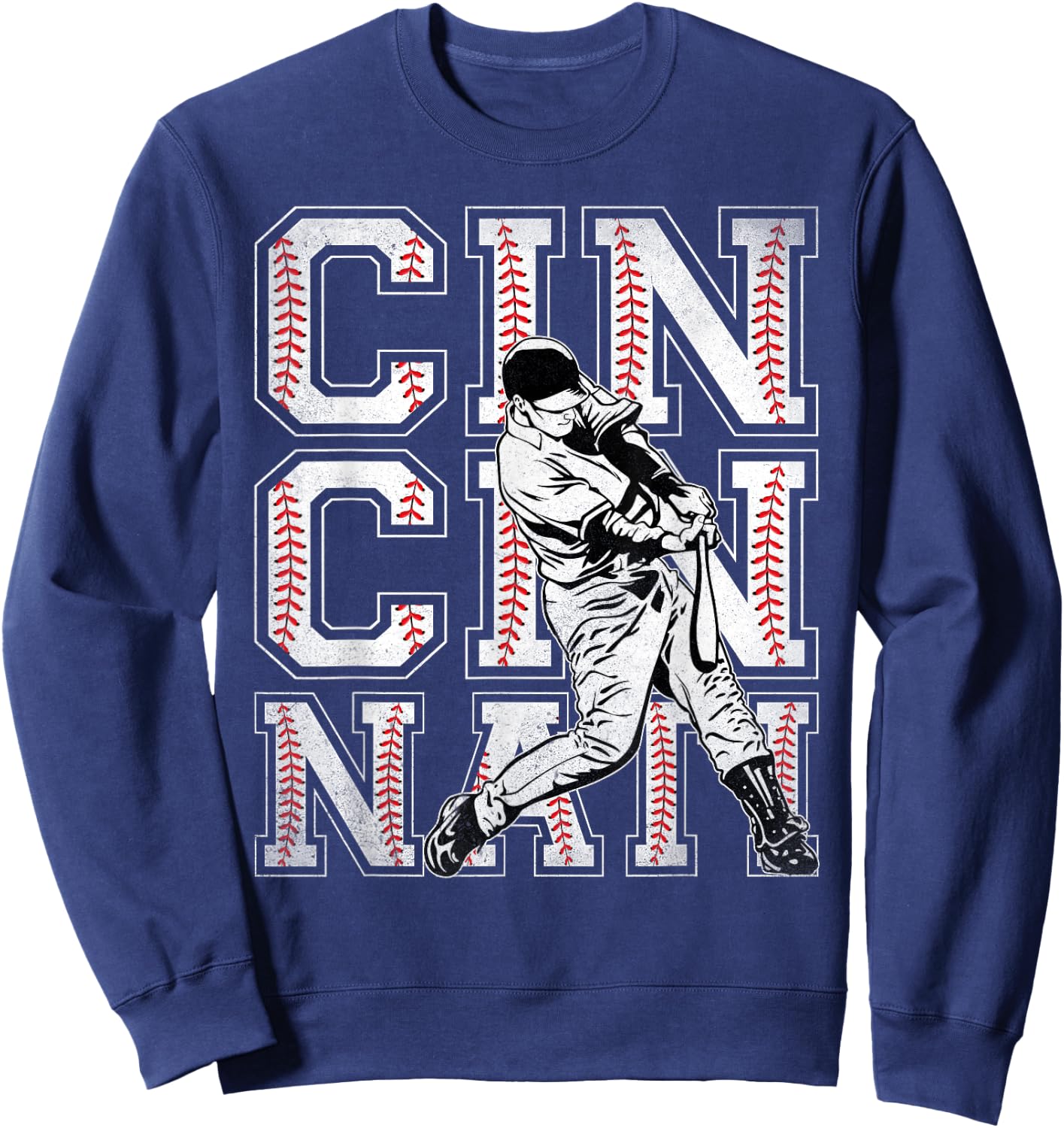 Retro Cincinnati American Flag Distressed Baseball Fans Kids Men Sweatshirt - Sweatshirt | Navy