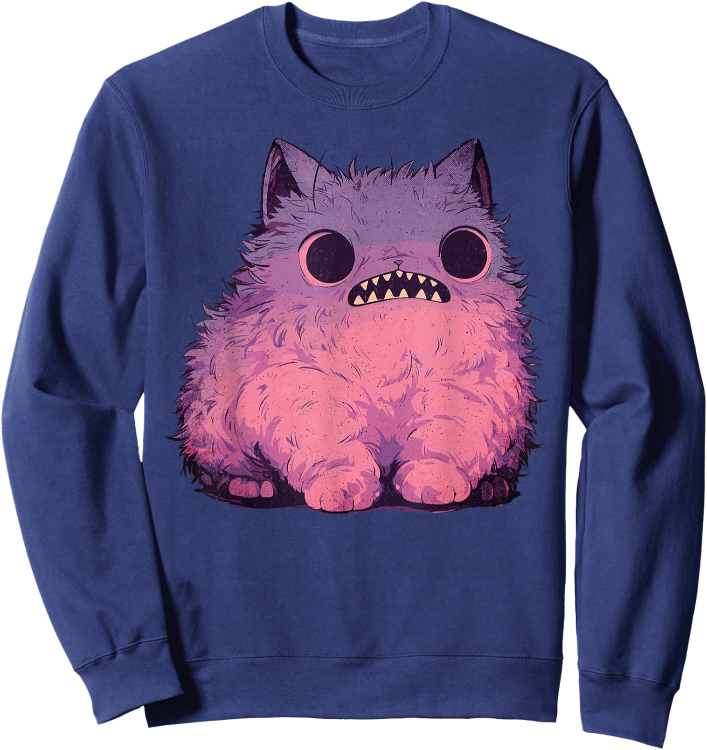Cat Monster Graphic Kawaii Pastel Goth Anime Aesthetic Goth Men Women Kids Sweatshirt - Sweatshirt | Navy