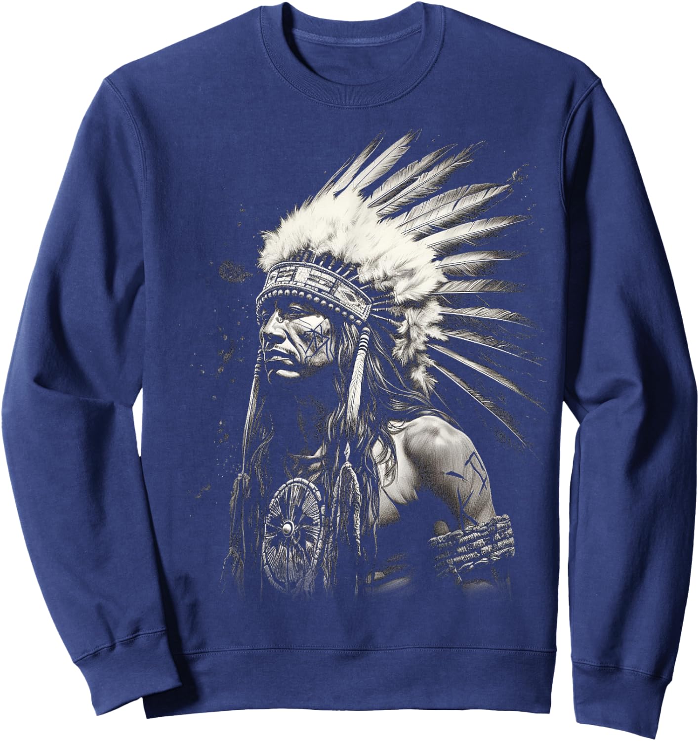 Native American Indian Design Warrior Native American Sweatshirt - Sweatshirt | Navy