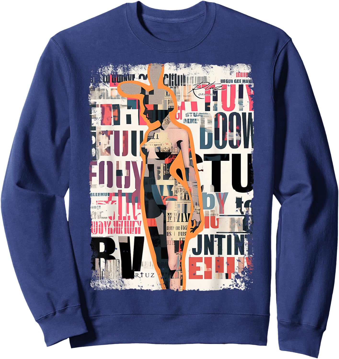 Magazine Cover Vintage Girl Bunny Collage Sexy Model Pin-Up Sweatshirt - Sweatshirt | Navy
