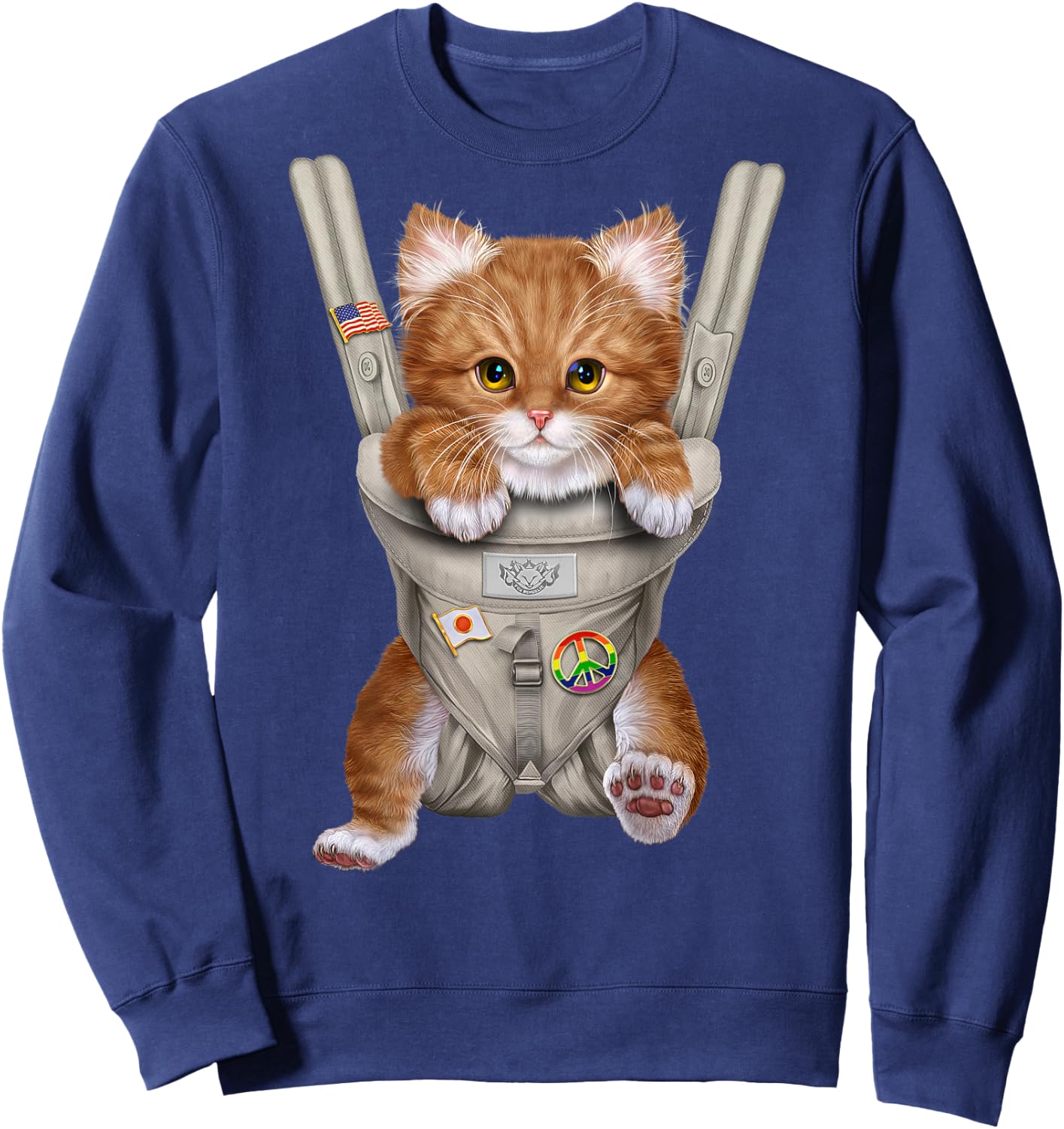 Orange Tabby Cat in Baby Carrier Sweatshirt - Sweatshirt | Navy
