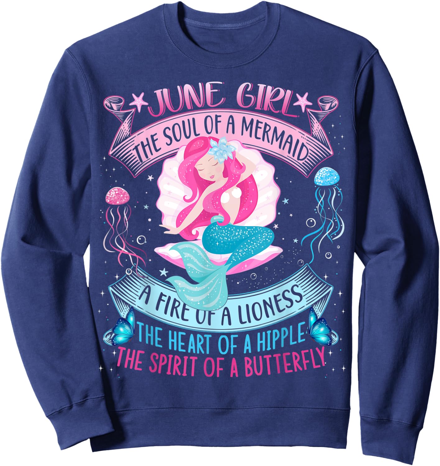 Birthday Mermaid shirts for Girls, Cute June Girl Mermaid Sweatshirt - Sweatshirt | Navy