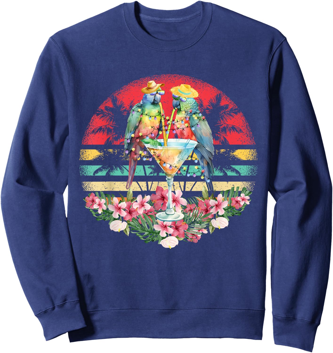 Parrots Drinking Margarita On Summer Funny parrot Lovers Men Women Kids Sweatshirt - Sweatshirt | Navy