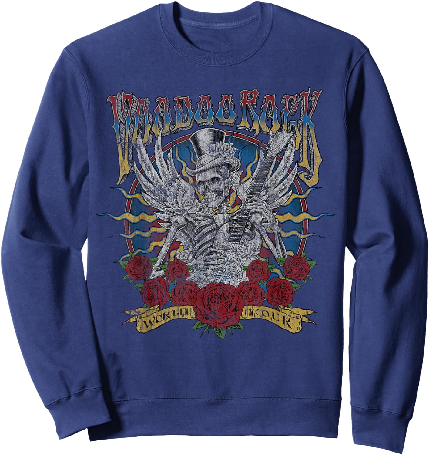Voodoo Rock Faded Concert Band Music Festival Guitar Sweatshirt - Sweatshirt | Navy