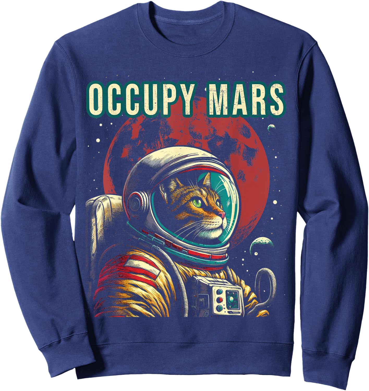 Occupy Mars - Funny Cat Astronaut Retro Sweatshirt - Sweatshirt | Navy